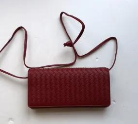 Bottega Veneta Burgundy Woven Leather Crossbody Strap Bag