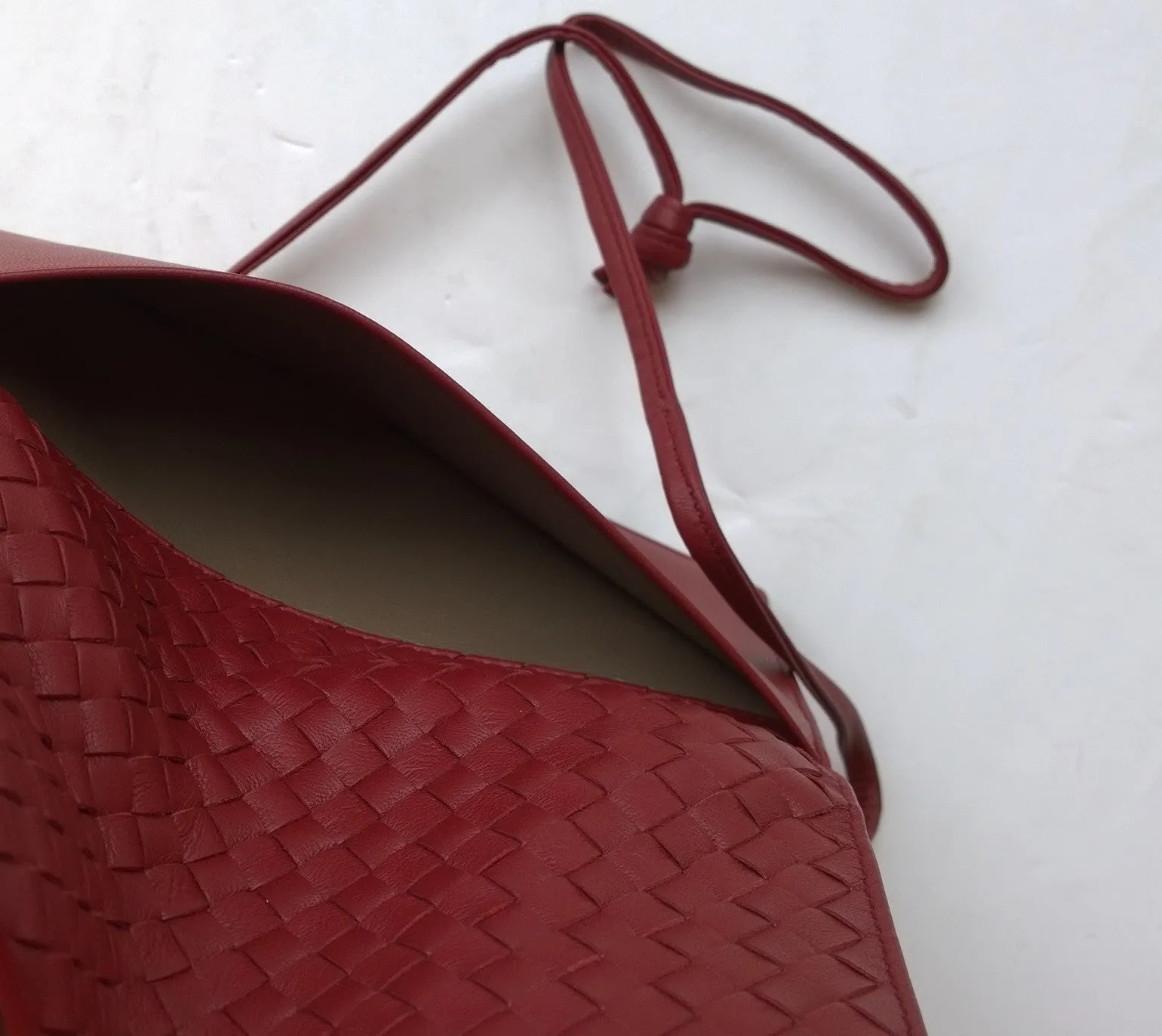 Bottega Veneta Burgundy Woven Leather Crossbody Strap Bag