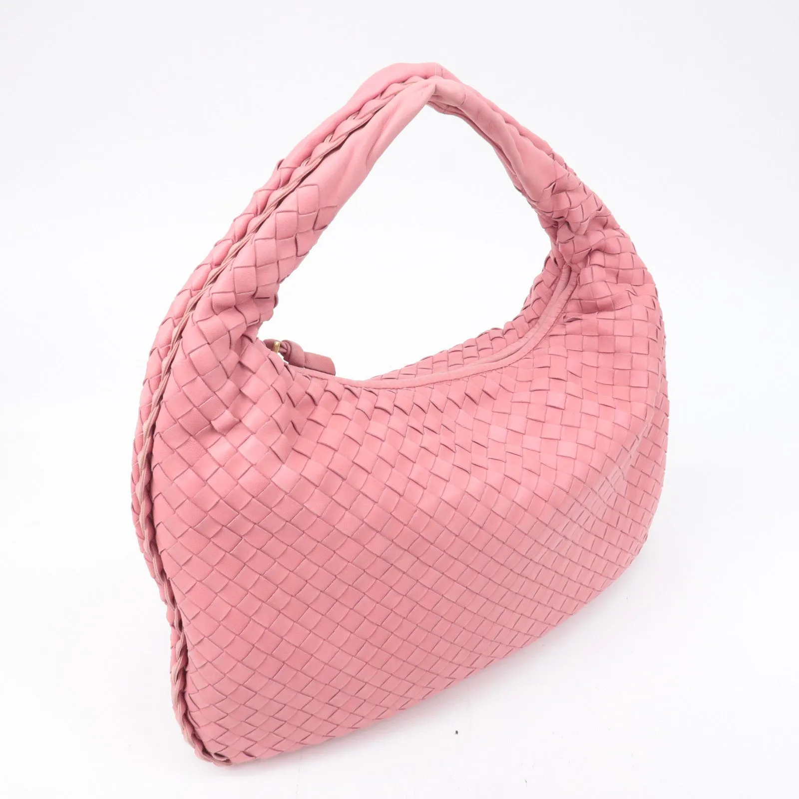 BOTTEGA VENETA Hobo Intrecciato Leather Shoulder Bag Pink 115653