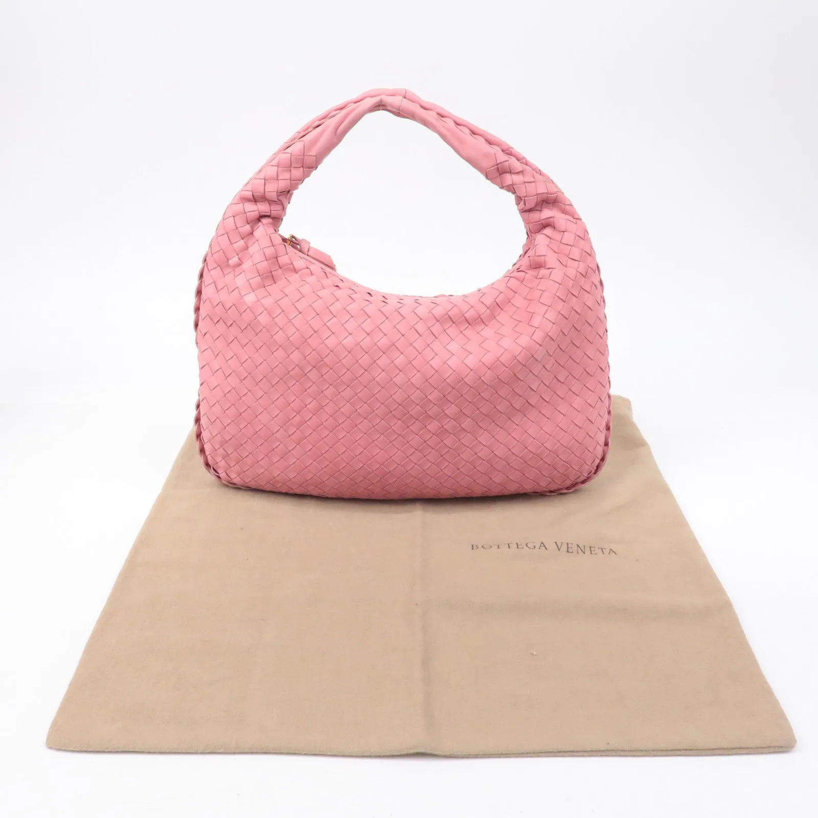 BOTTEGA VENETA Hobo Intrecciato Leather Shoulder Bag Pink 115653