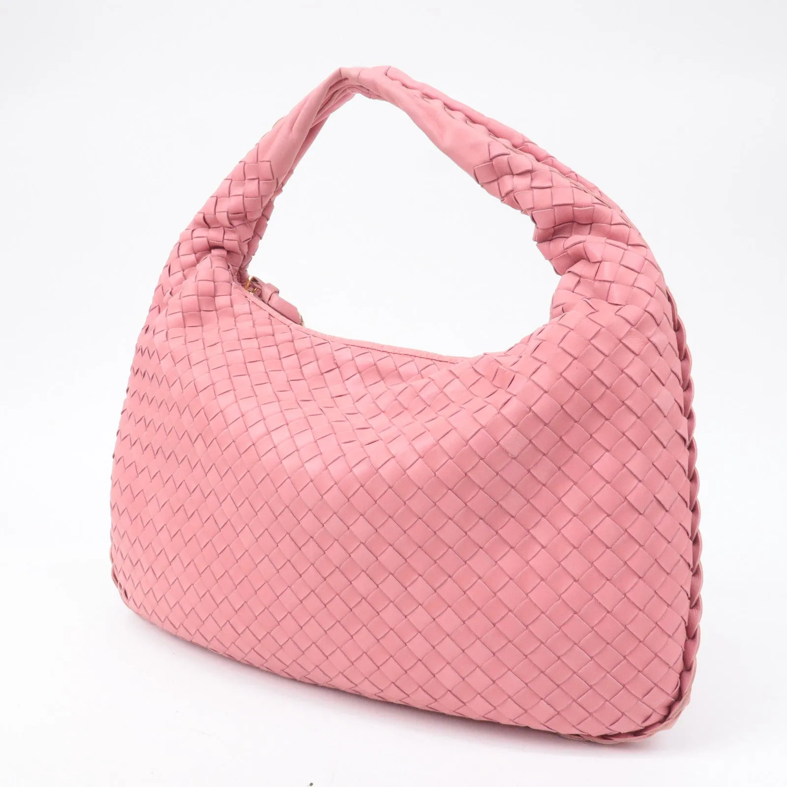 BOTTEGA VENETA Hobo Intrecciato Leather Shoulder Bag Pink 115653