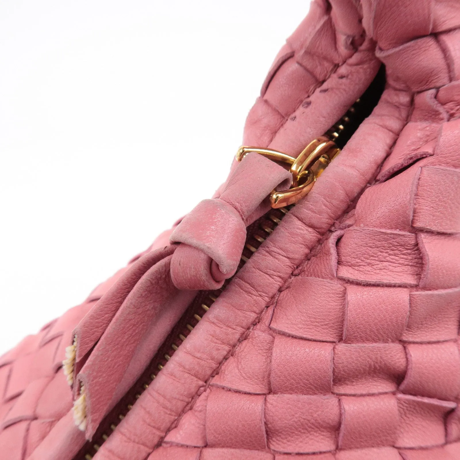 BOTTEGA VENETA Hobo Intrecciato Leather Shoulder Bag Pink 115653