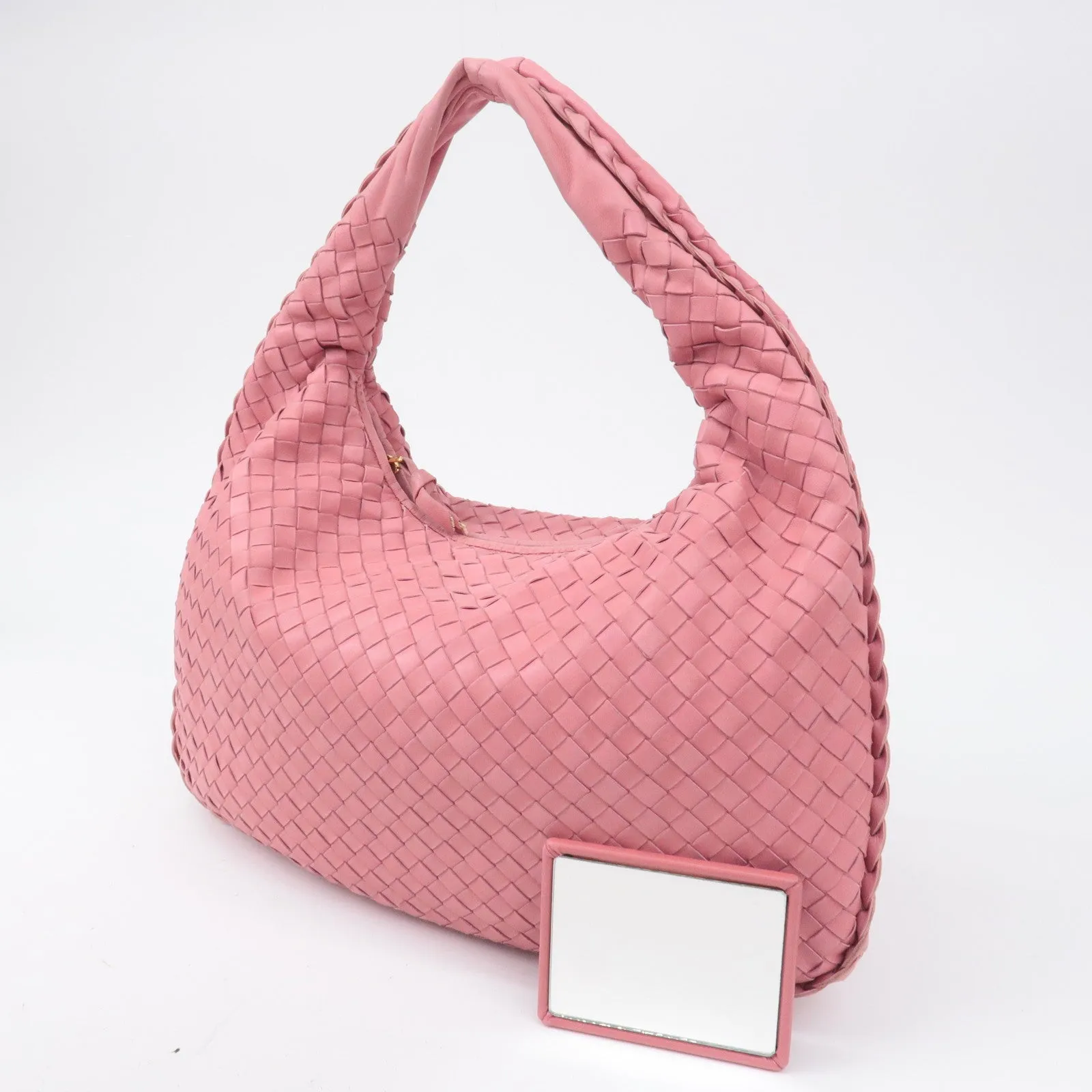 BOTTEGA VENETA Hobo Intrecciato Leather Shoulder Bag Pink 115653