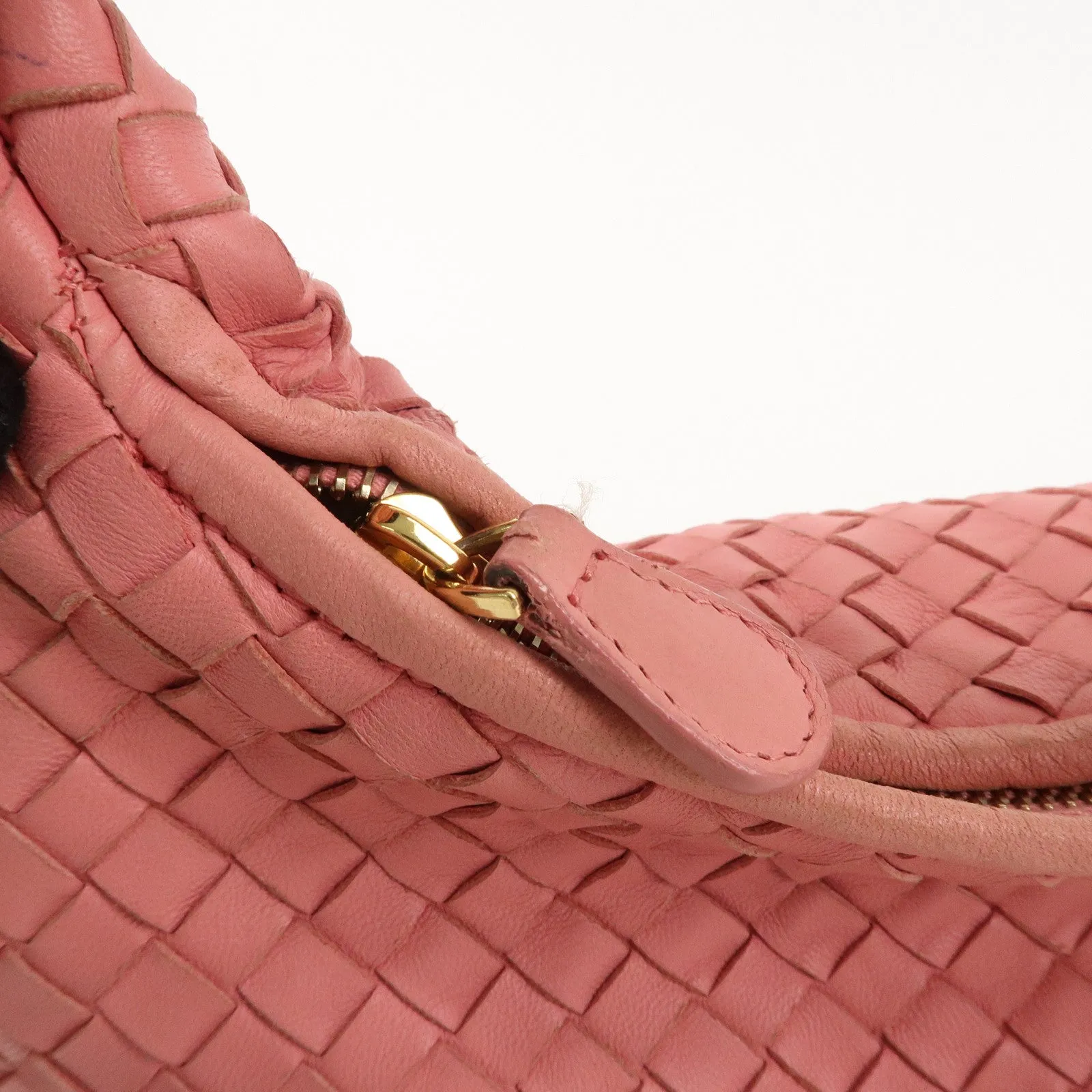 BOTTEGA VENETA Hobo Intrecciato Leather Shoulder Bag Pink 115653