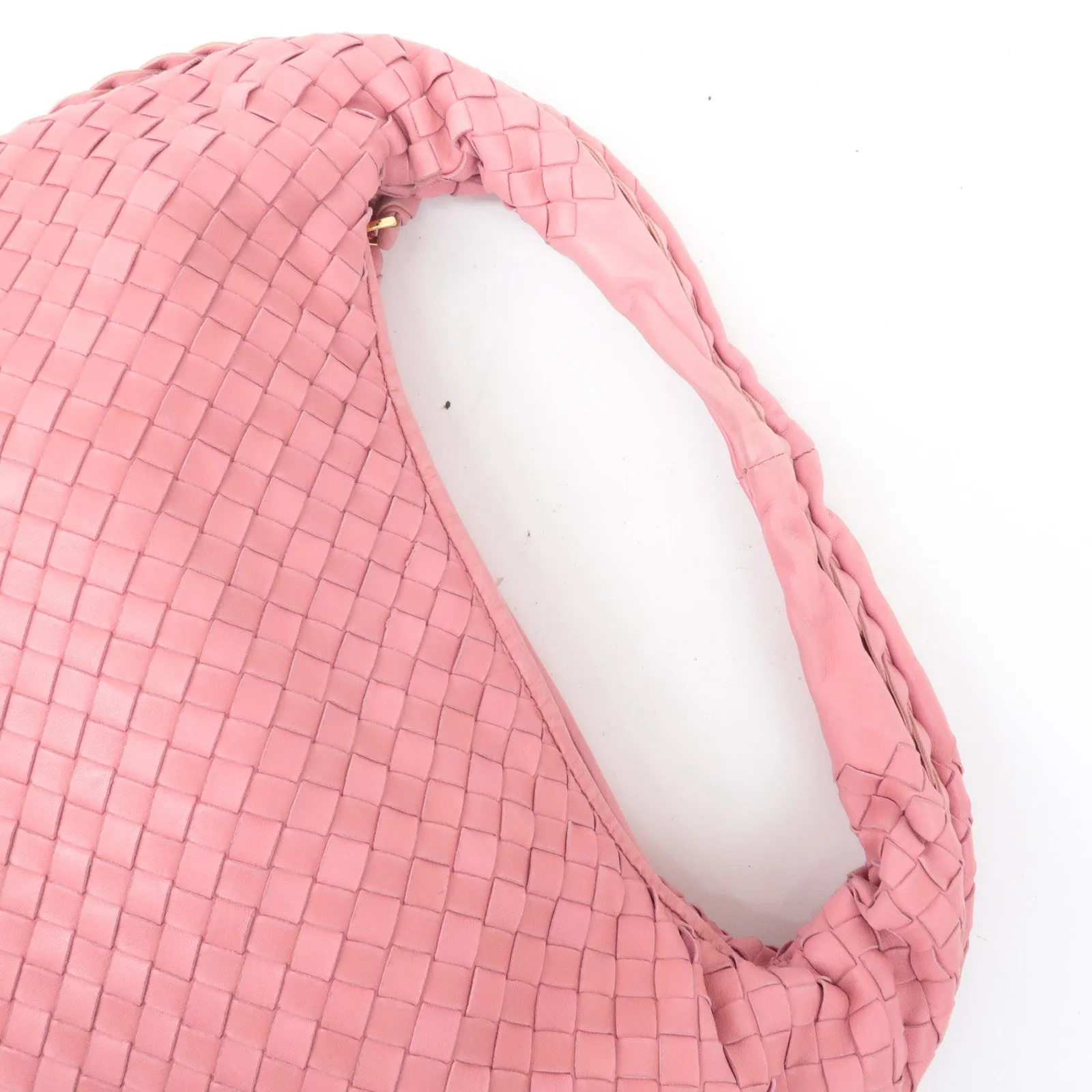 BOTTEGA VENETA Hobo Intrecciato Leather Shoulder Bag Pink 115653