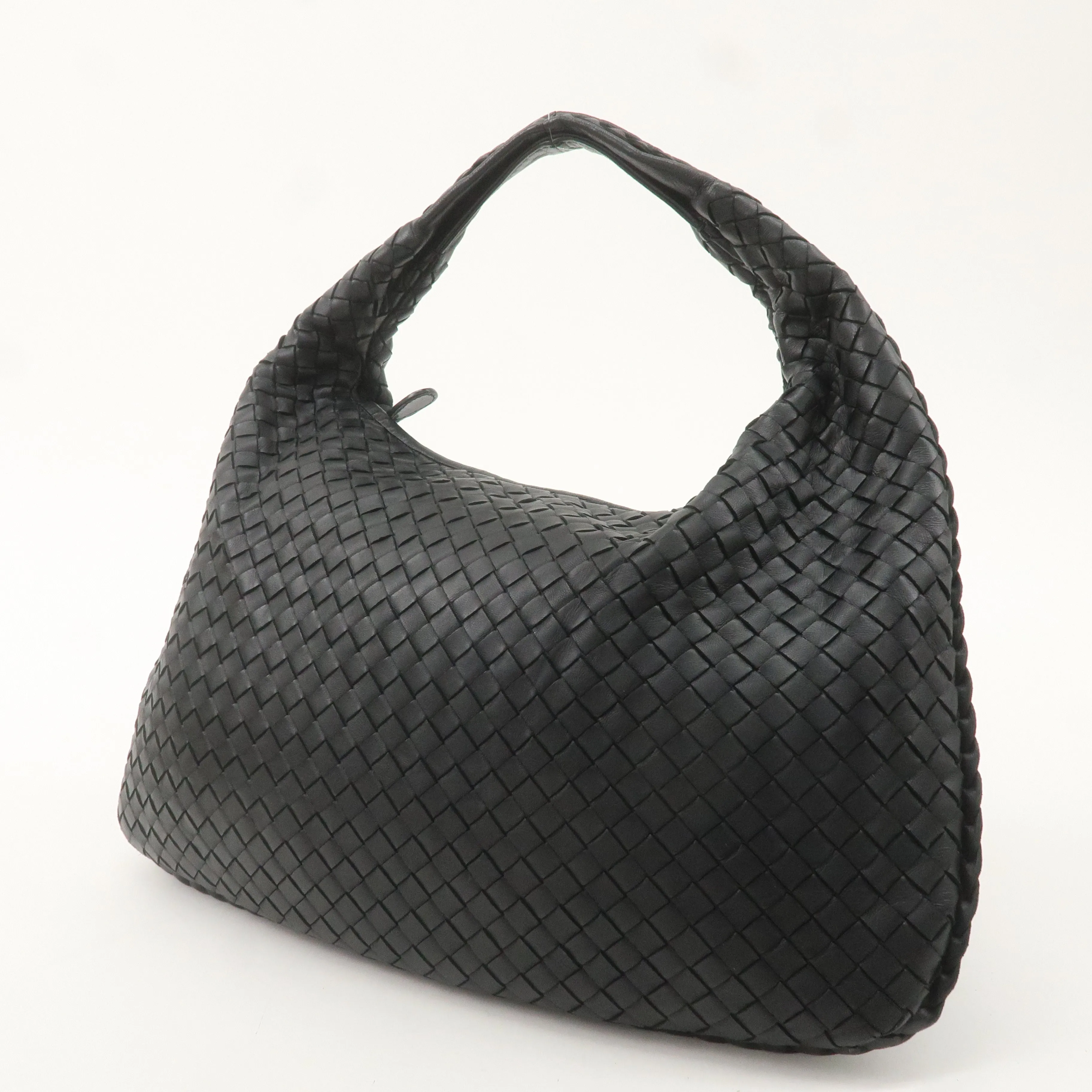 BOTTEGA VENETA Intrecciato Hobo Leather Shoulder Bag Black 115653