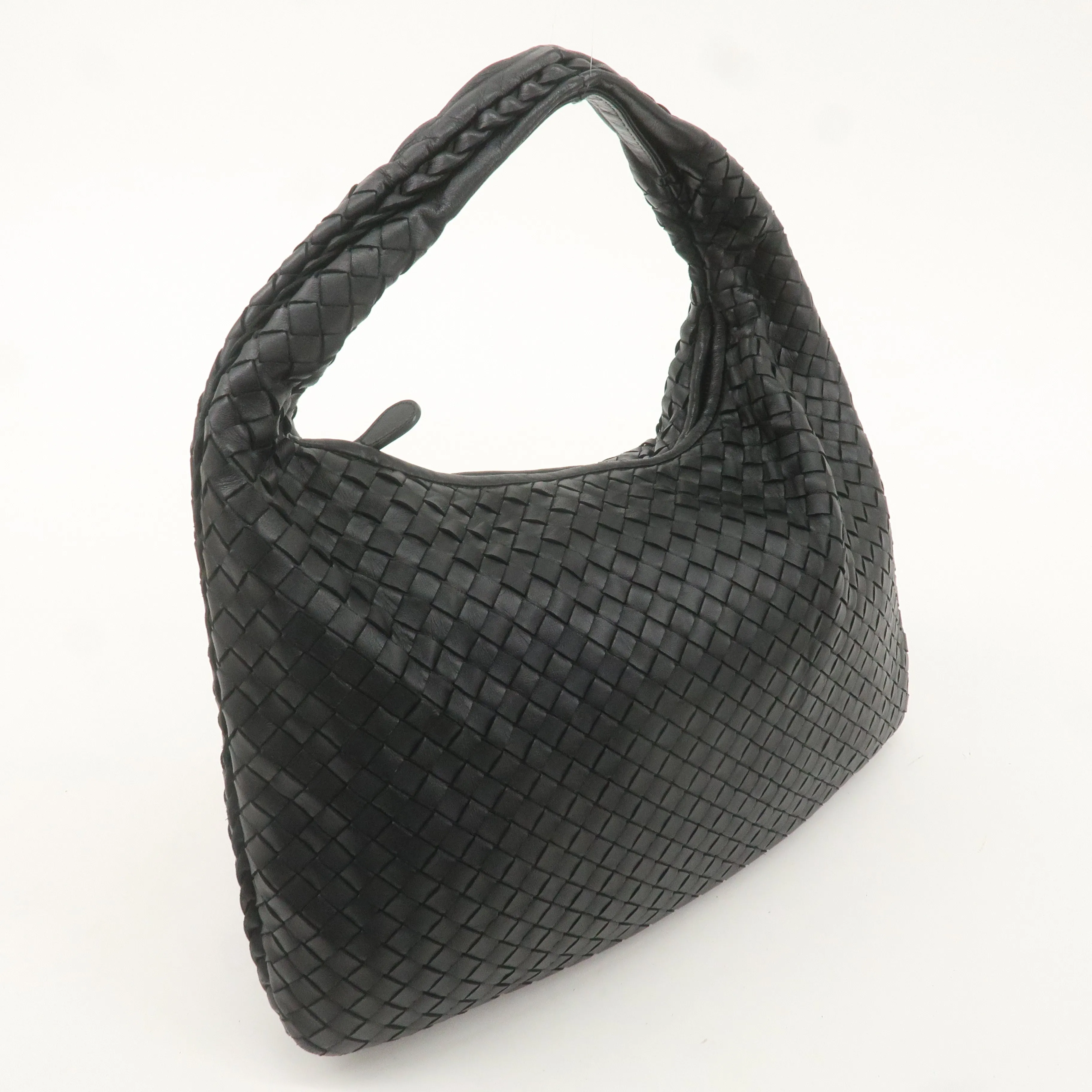 BOTTEGA VENETA Intrecciato Hobo Leather Shoulder Bag Black 115653