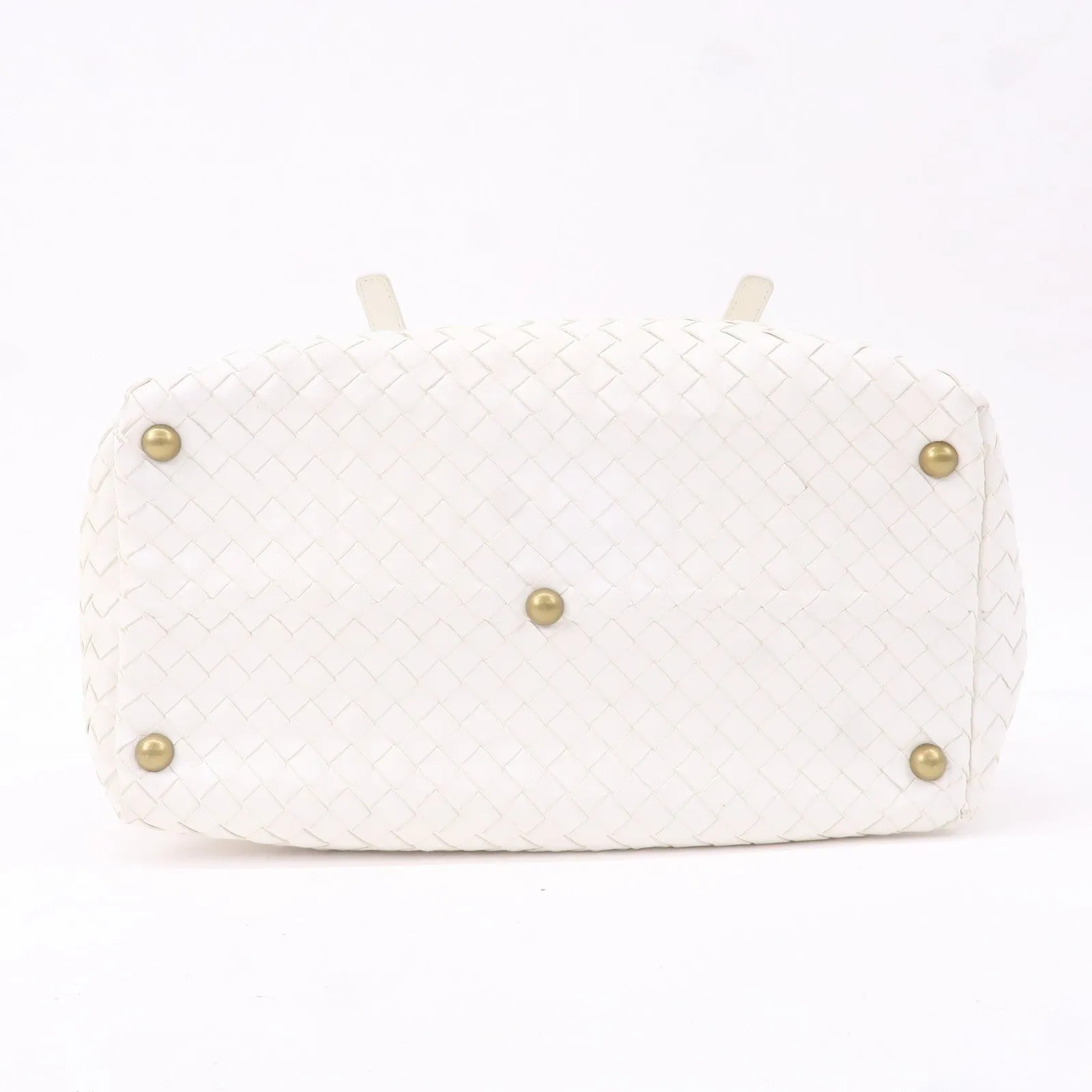 BOTTEGA VENETA Intrecciato Leather Boston Bag White 173398