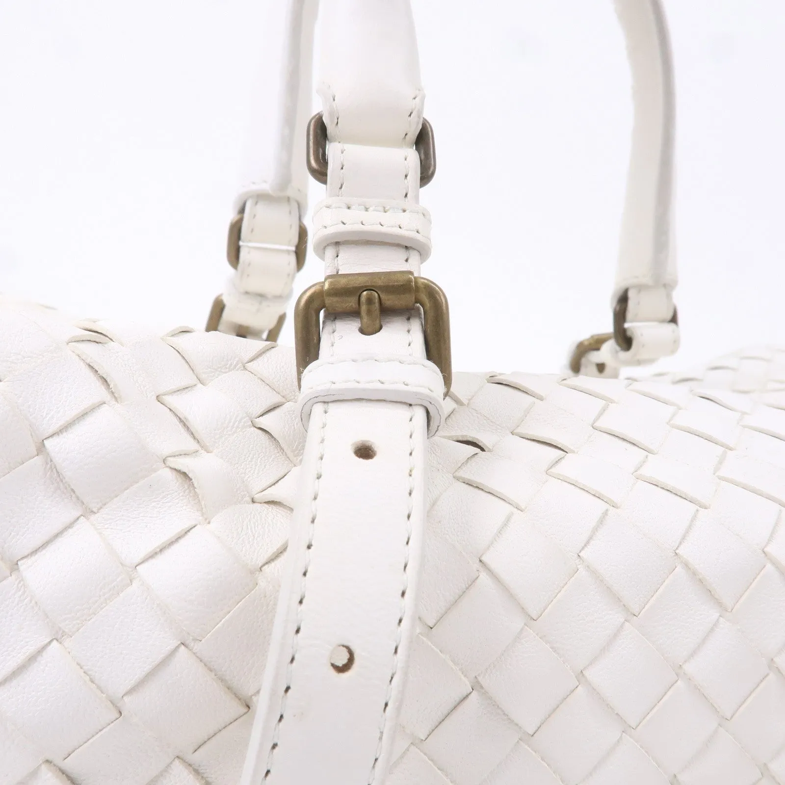 BOTTEGA VENETA Intrecciato Leather Boston Bag White 173398