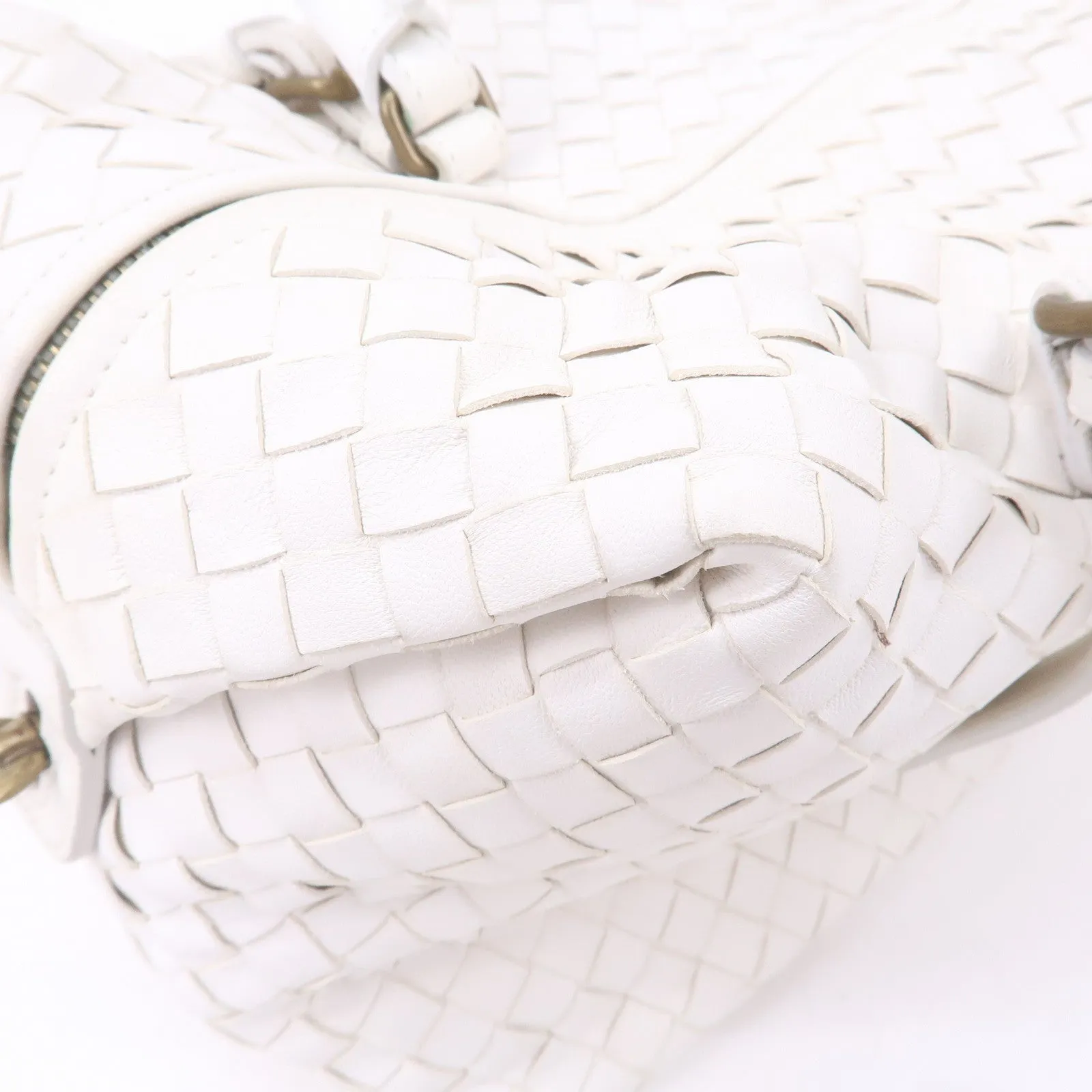 BOTTEGA VENETA Intrecciato Leather Boston Bag White 173398