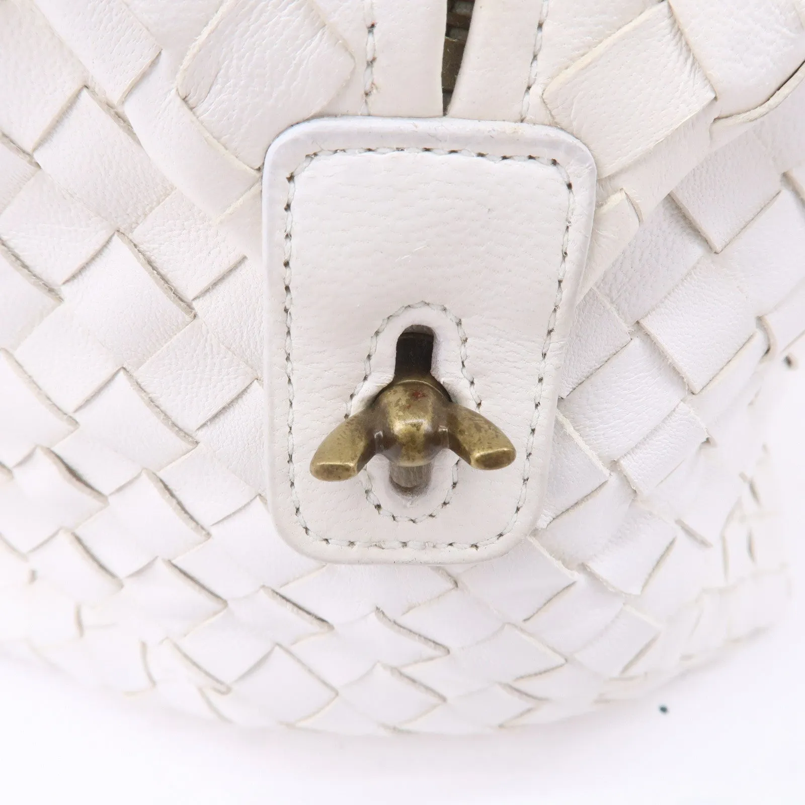 BOTTEGA VENETA Intrecciato Leather Boston Bag White 173398