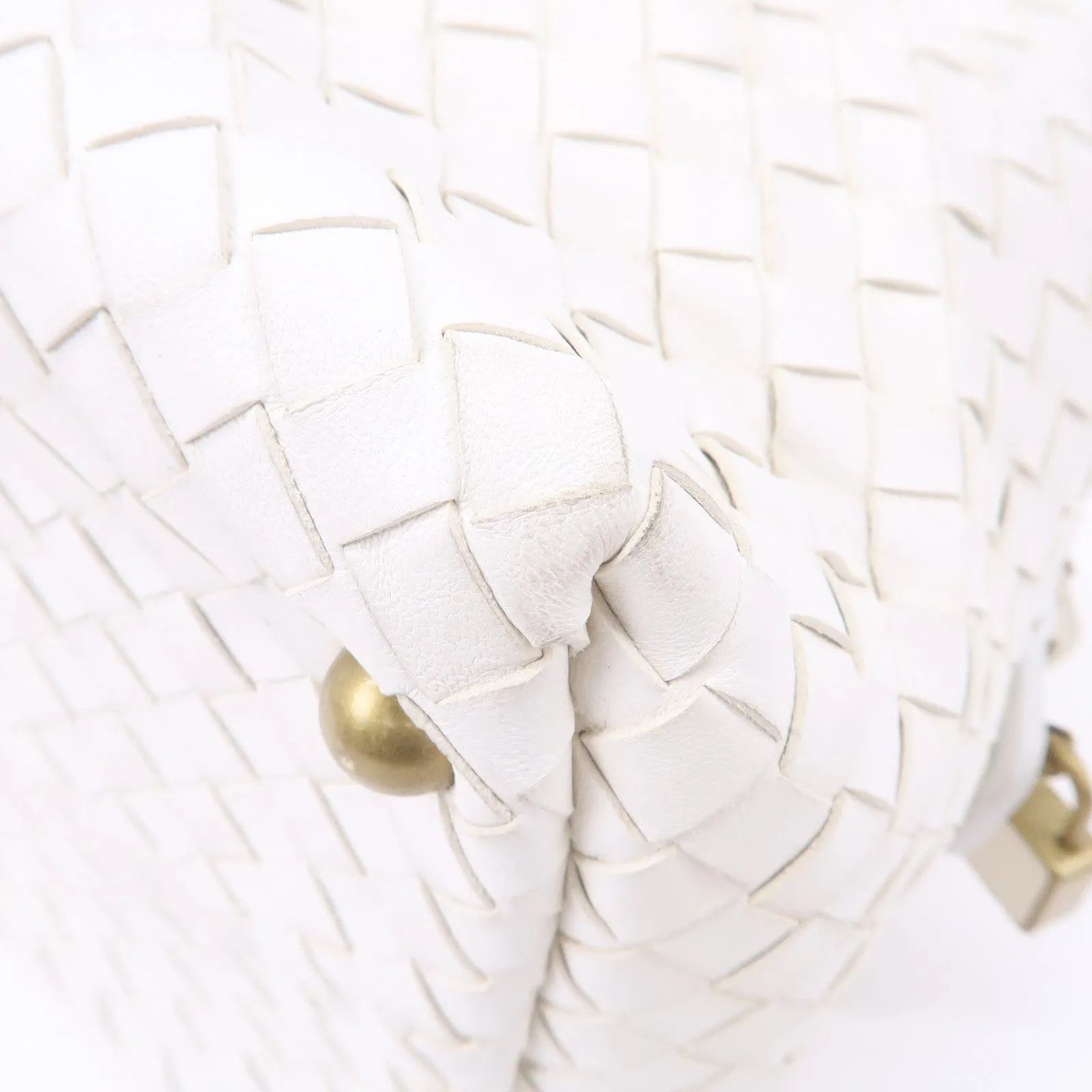 BOTTEGA VENETA Intrecciato Leather Boston Bag White 173398