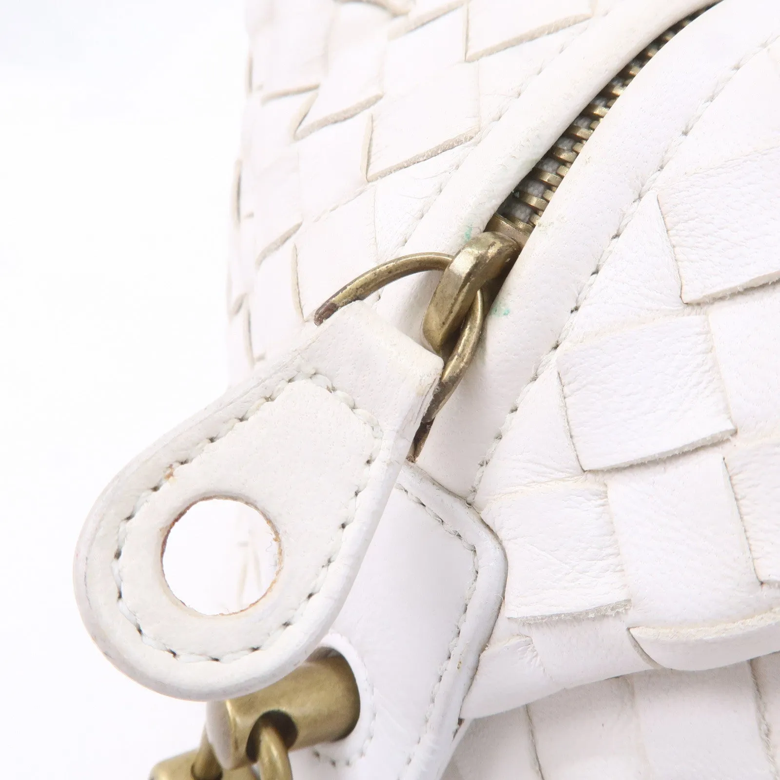 BOTTEGA VENETA Intrecciato Leather Boston Bag White 173398