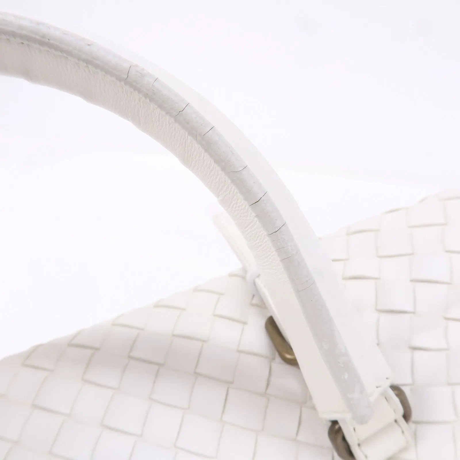 BOTTEGA VENETA Intrecciato Leather Boston Bag White 173398