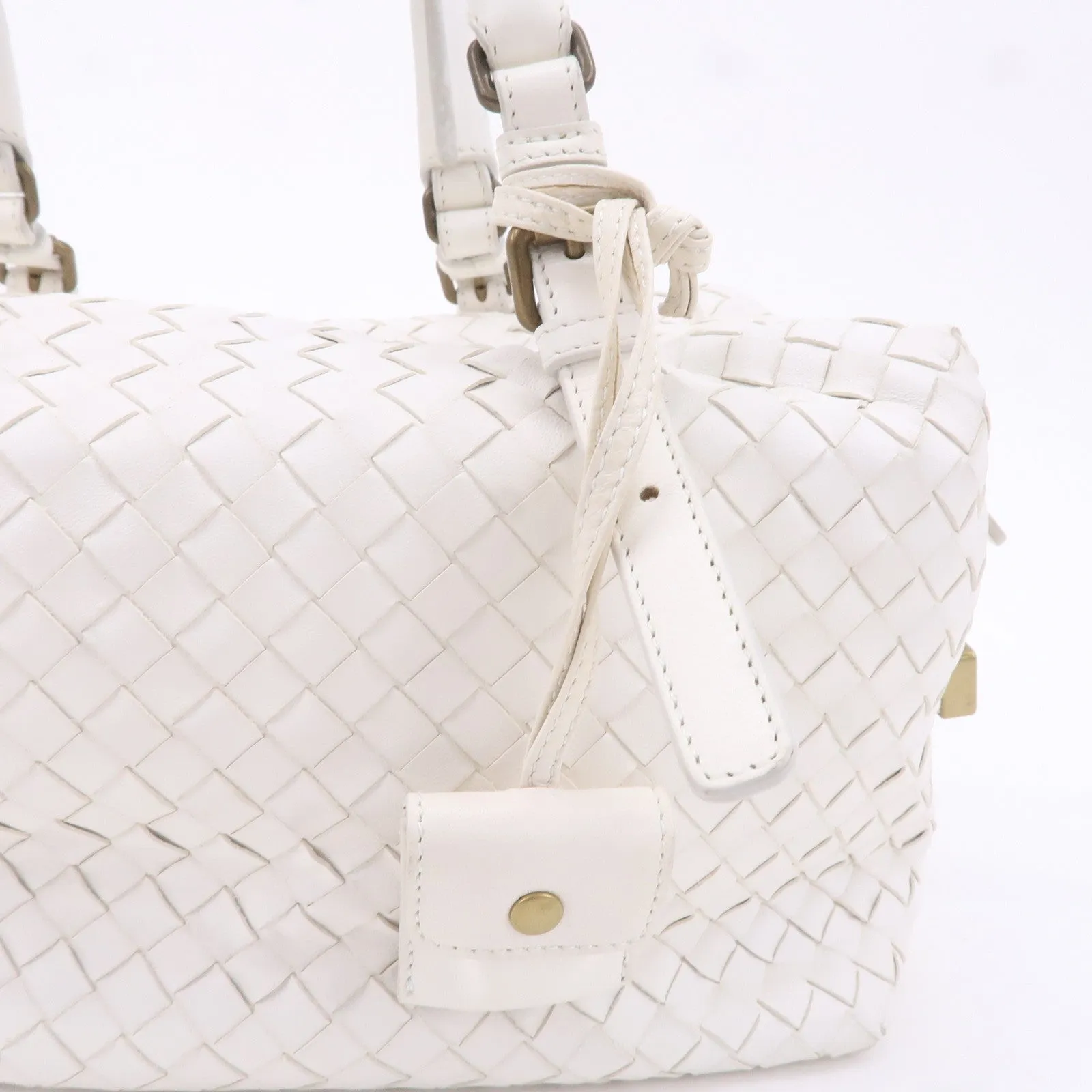 BOTTEGA VENETA Intrecciato Leather Boston Bag White 173398