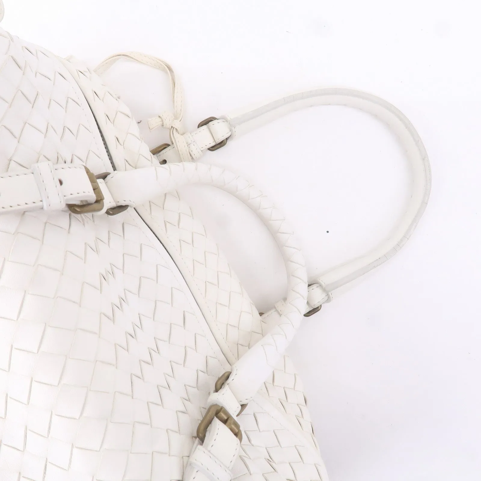 BOTTEGA VENETA Intrecciato Leather Boston Bag White 173398