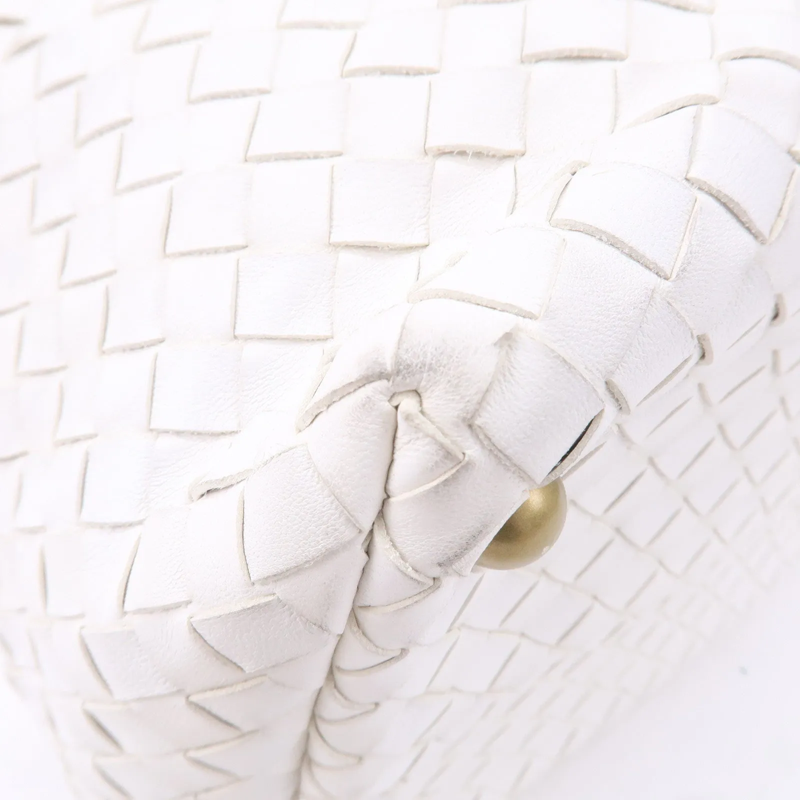 BOTTEGA VENETA Intrecciato Leather Boston Bag White 173398