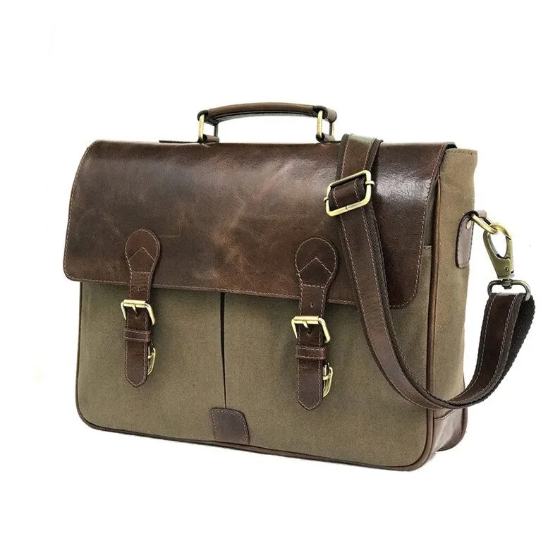 Canvas And Buffalo Leather Messenger Bag - Tan