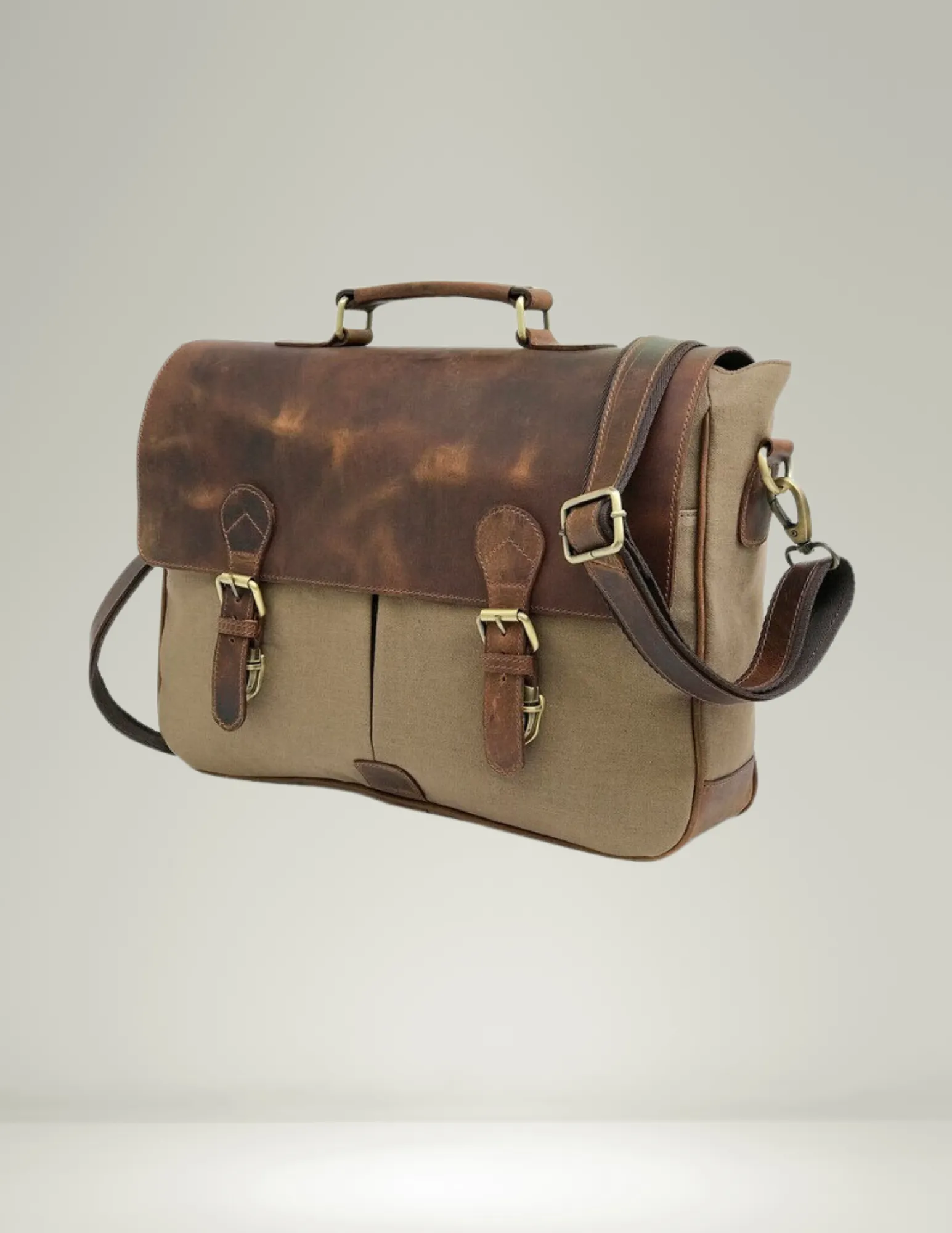 Canvas And Buffalo Leather Messenger Bag - Tan