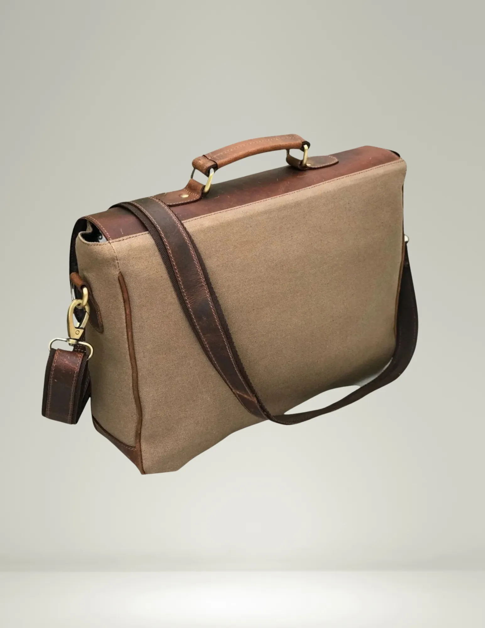 Canvas And Buffalo Leather Messenger Bag - Tan