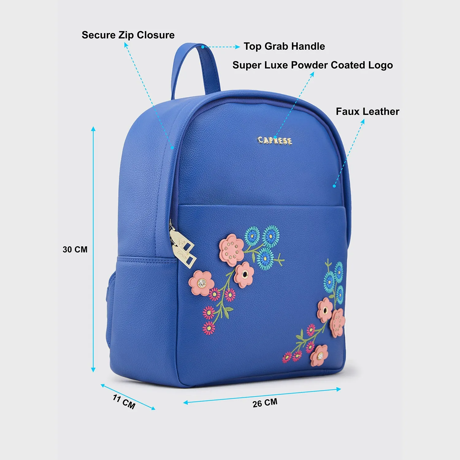 Caprese Erica Fashion Backpack Embroidered Medium Blue