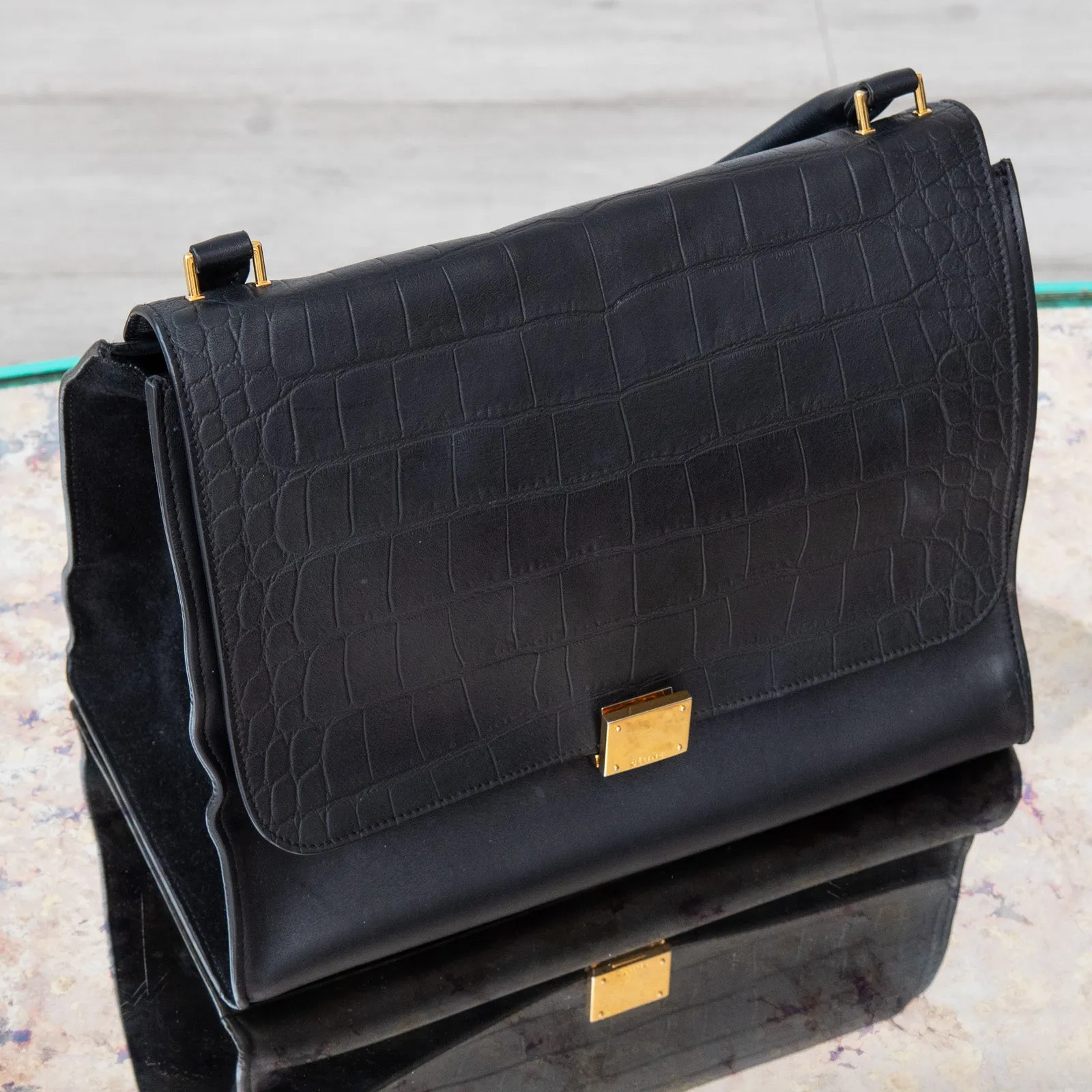 Celine Black Leather Trapeze Bag