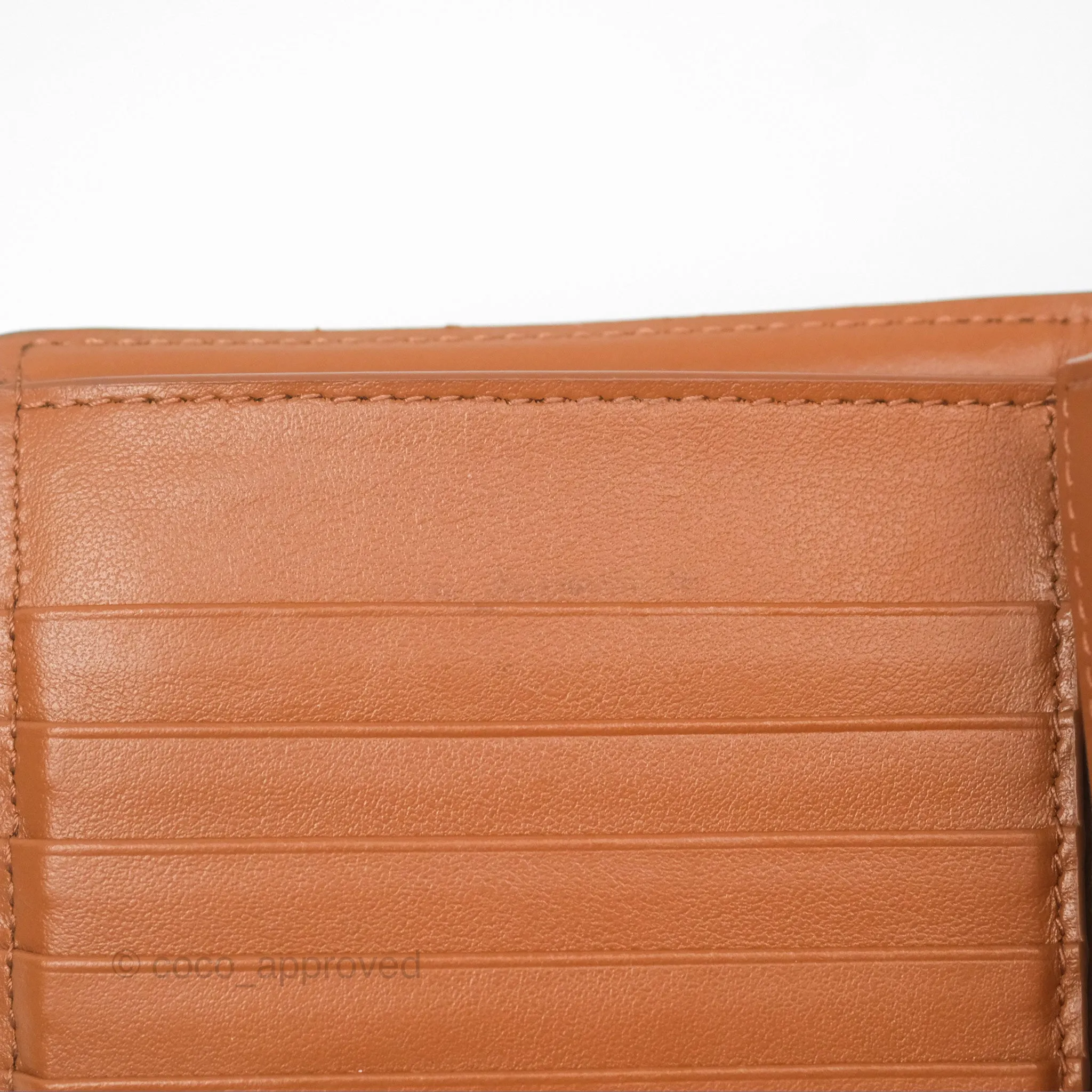 Celine Medium Strap Wallet In Triomphe Canvas Tan Lambskin