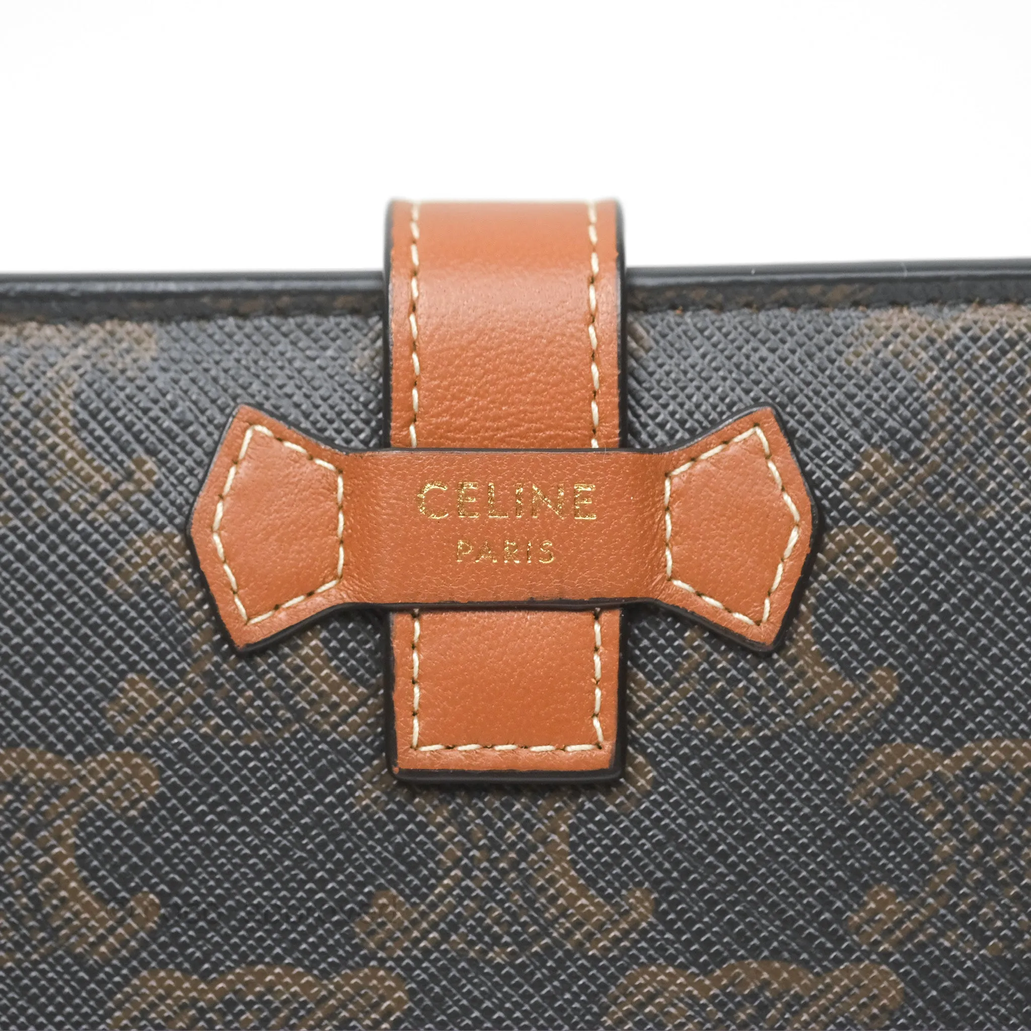 Celine Medium Strap Wallet In Triomphe Canvas Tan Lambskin