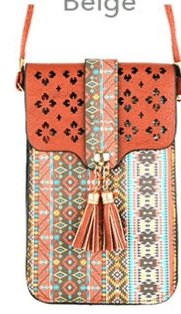 Cell Phone Crossbody in Aztec Print and Clear Window MB0022 -2024