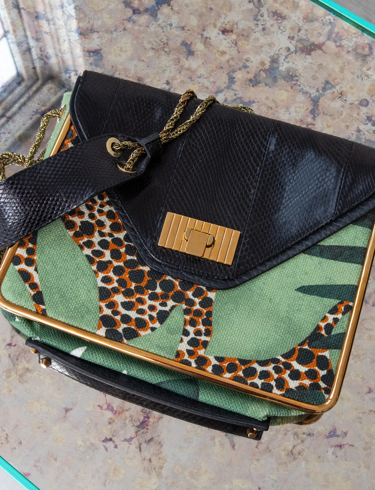 Chloe Giraffe Print Navy And Green Bag