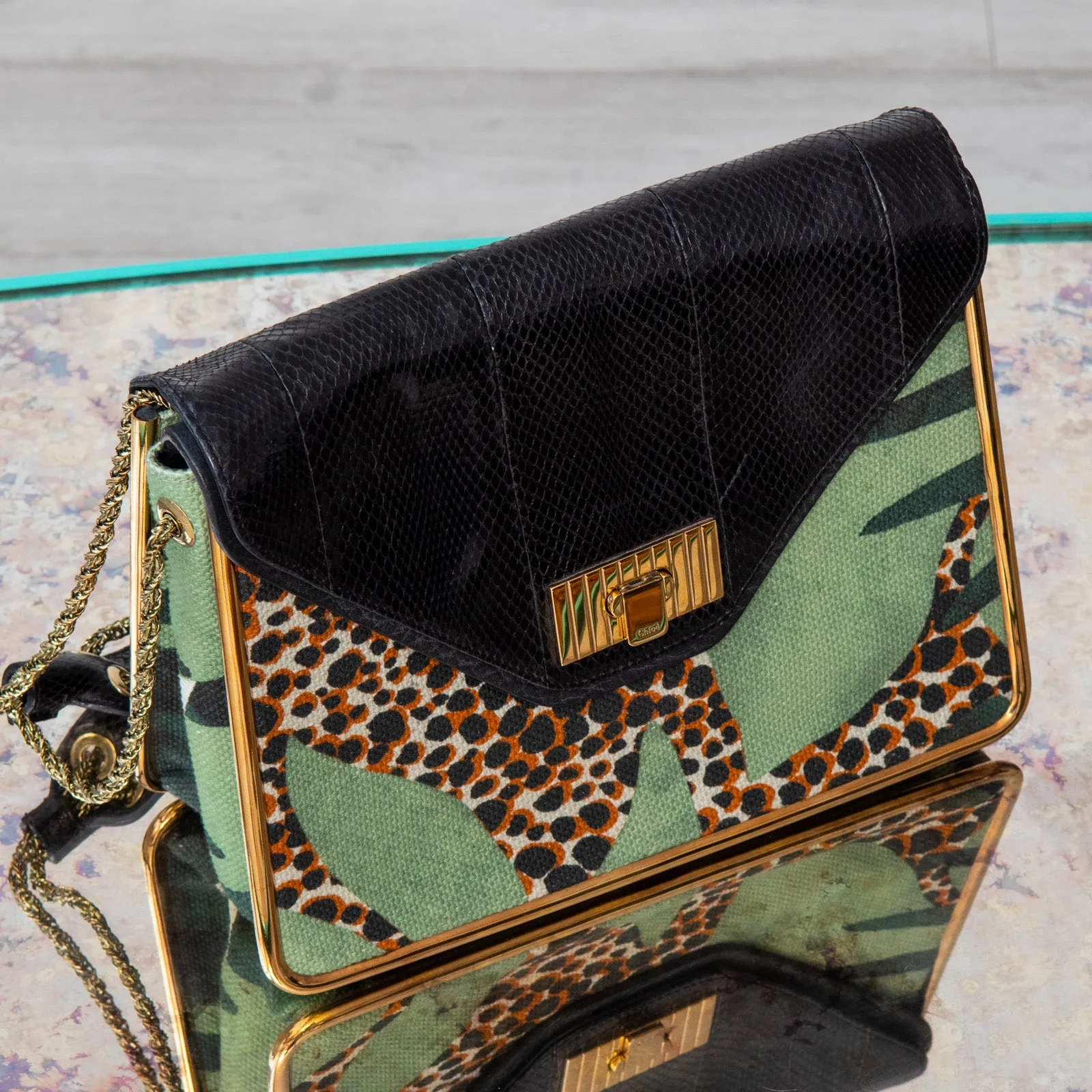 Chloe Giraffe Print Navy And Green Bag