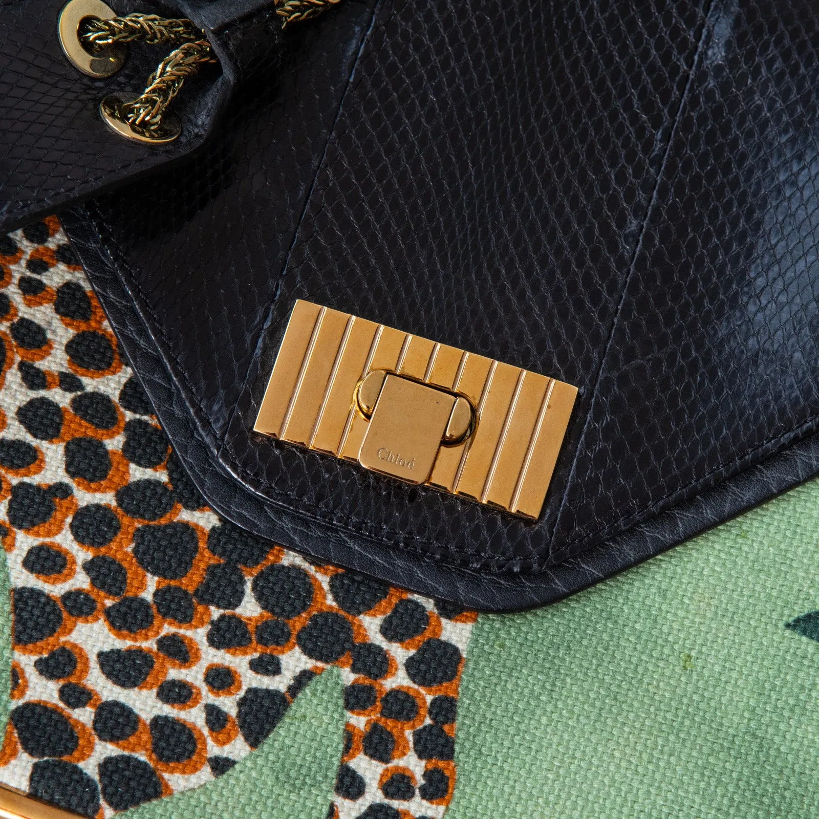 Chloe Giraffe Print Navy And Green Bag