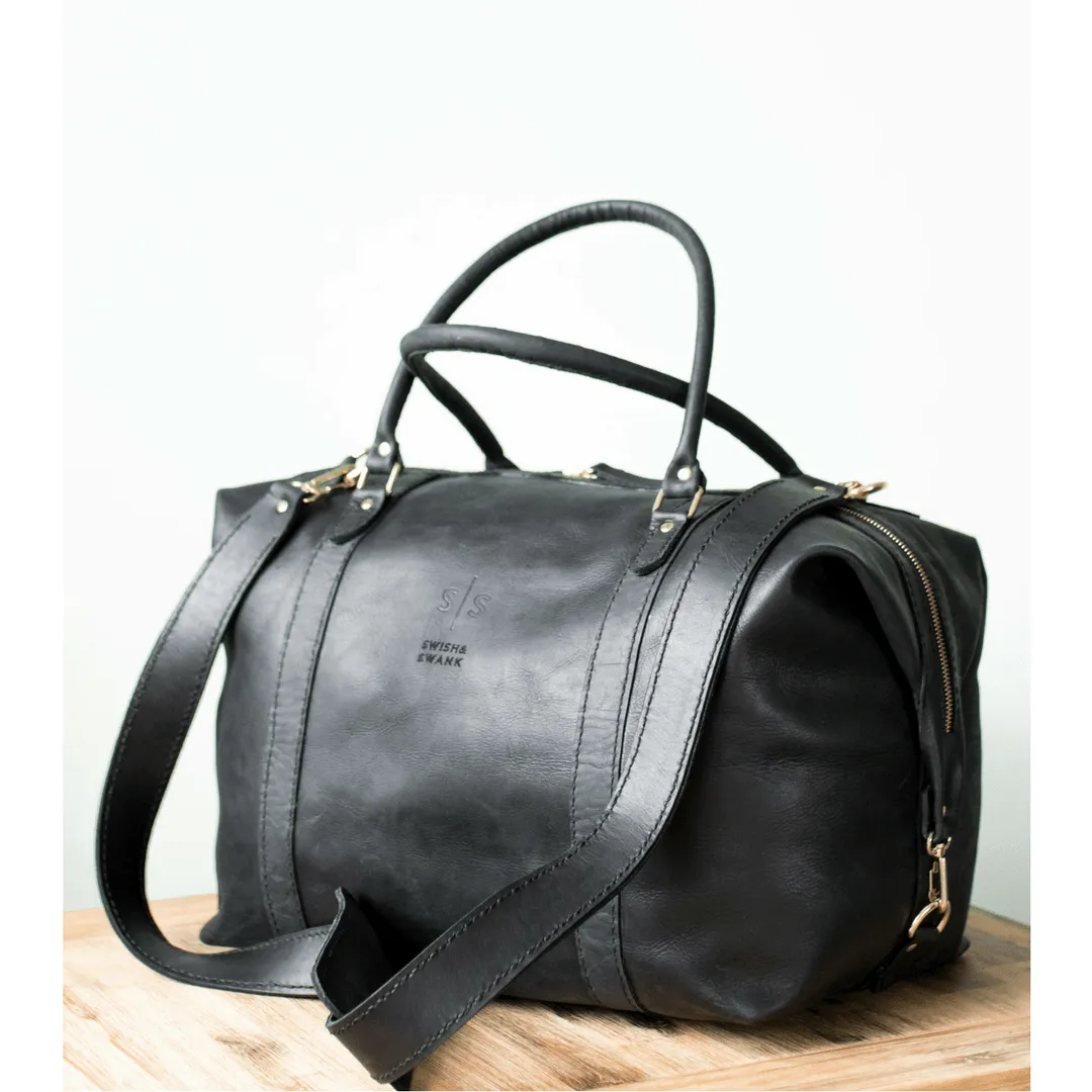 Classic Leather Duffle Bag - Black Weekender