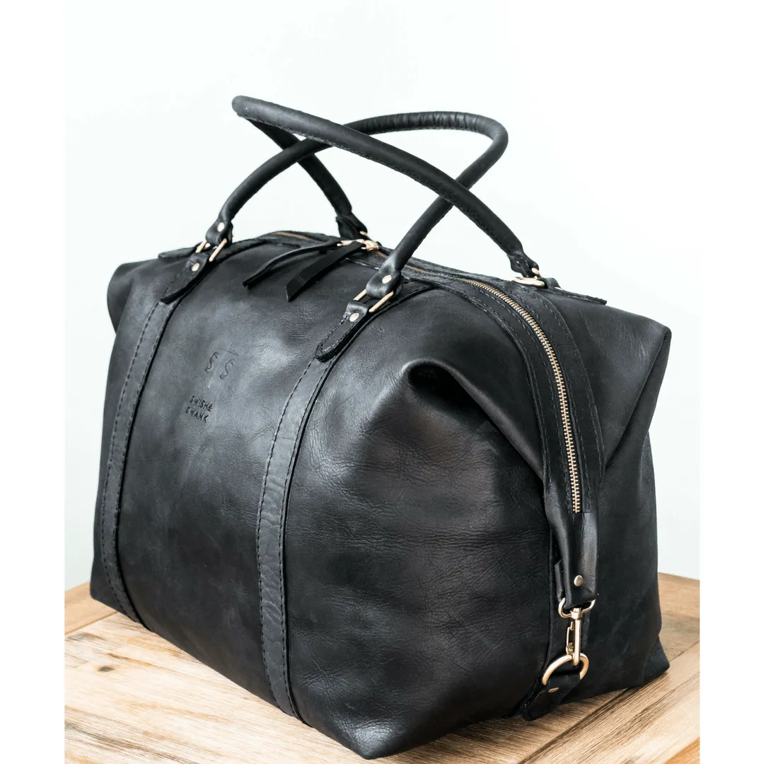 Classic Leather Duffle Bag - Black Weekender