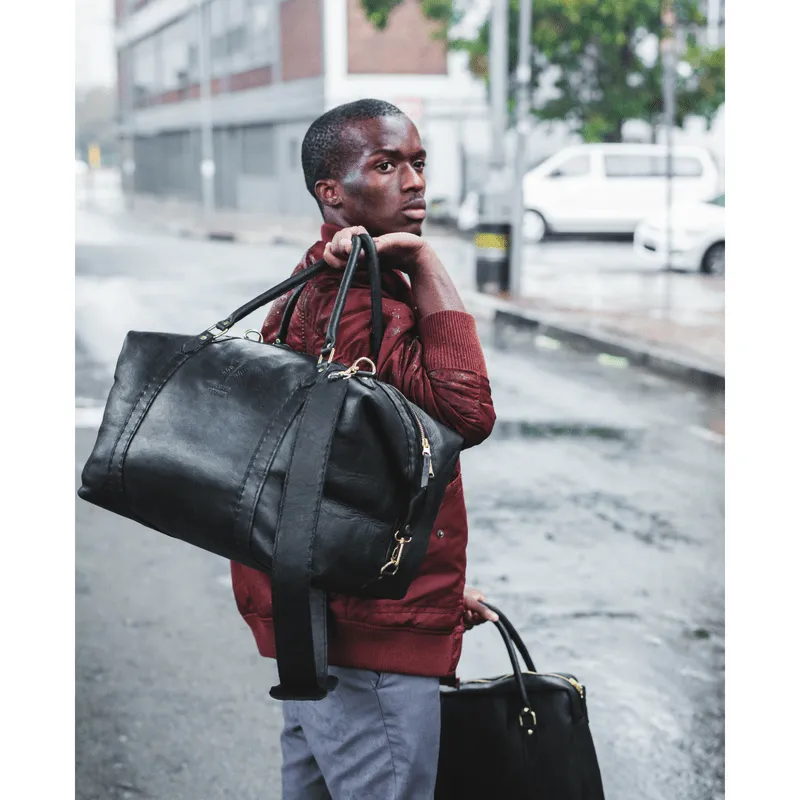 Classic Leather Duffle Bag - Black Weekender