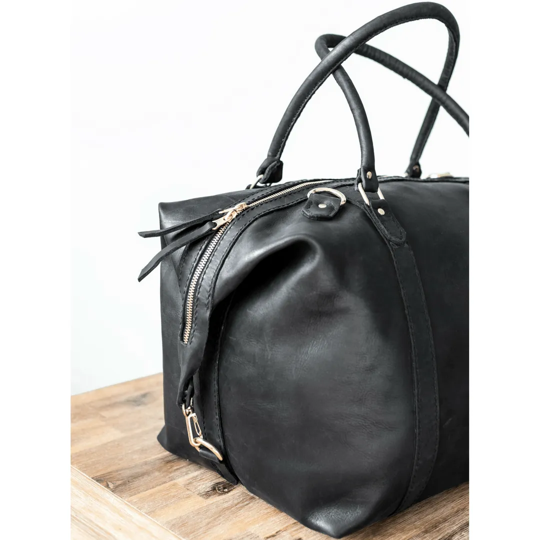 Classic Leather Duffle Bag - Black Weekender