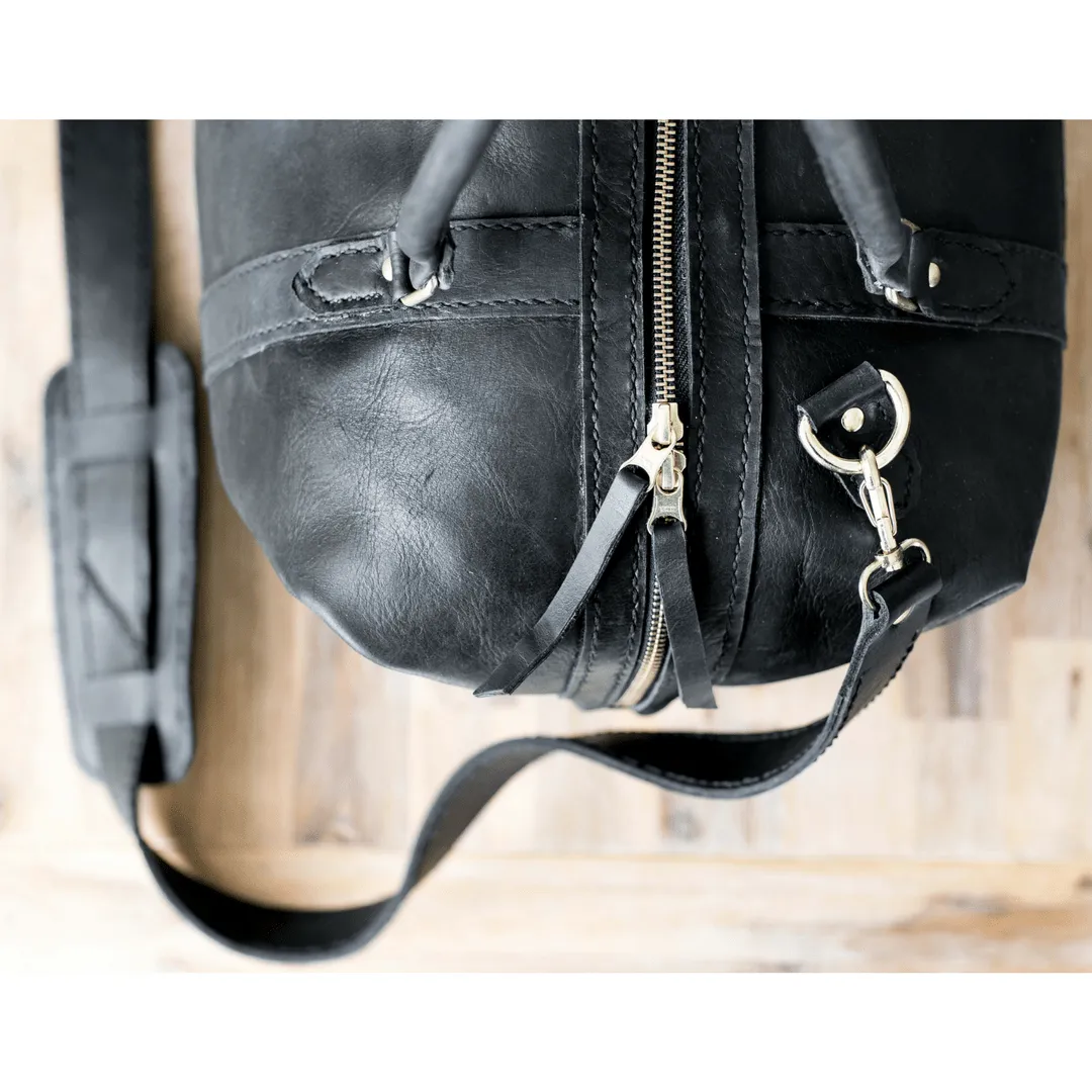 Classic Leather Duffle Bag - Black Weekender