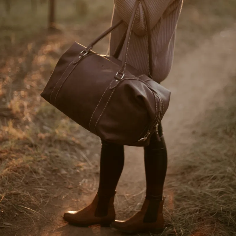 Classic Leather Duffle Bag - Chocolate Brown Weekender