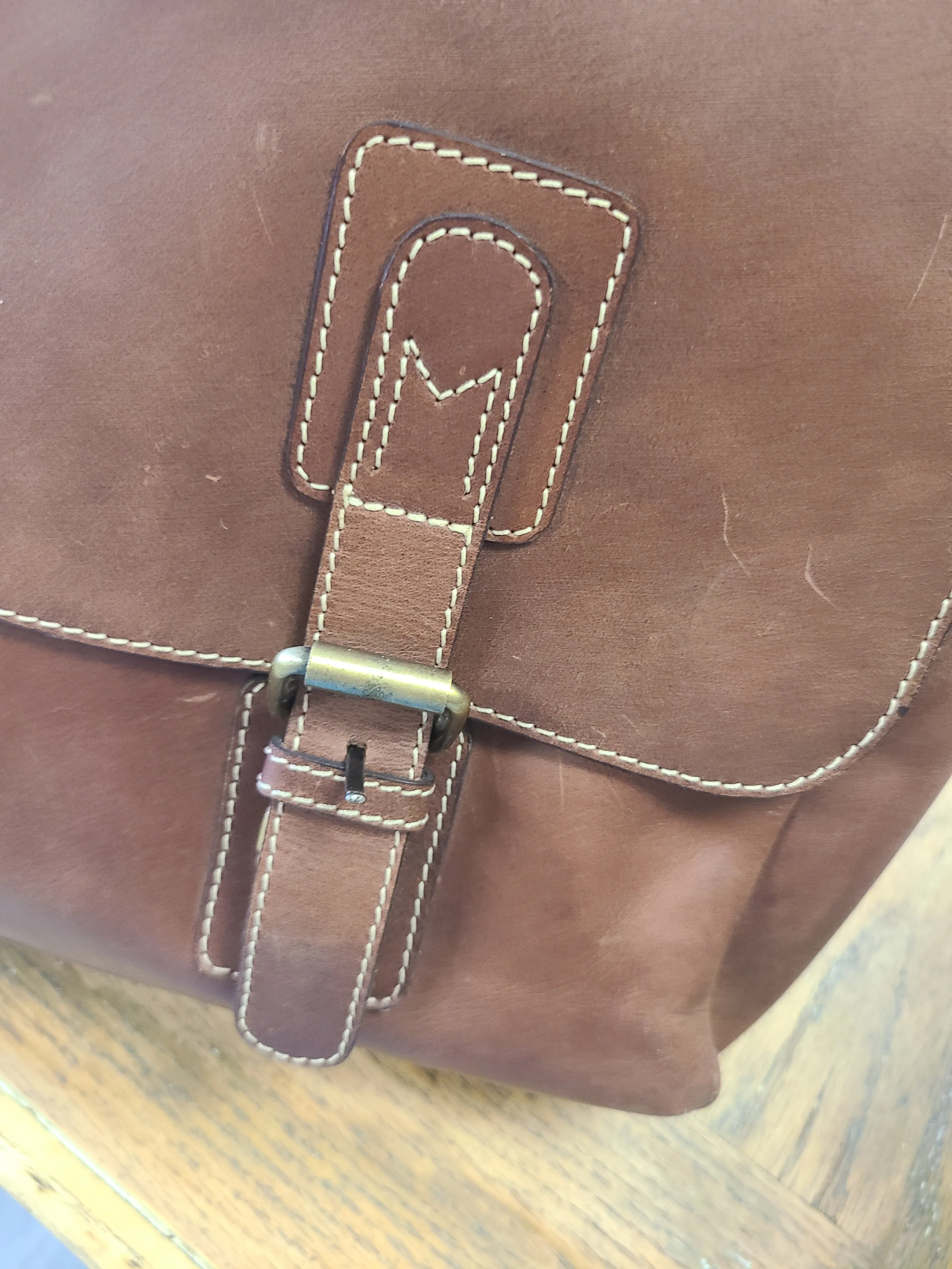 Classic Leather Stitched Messenger Bag