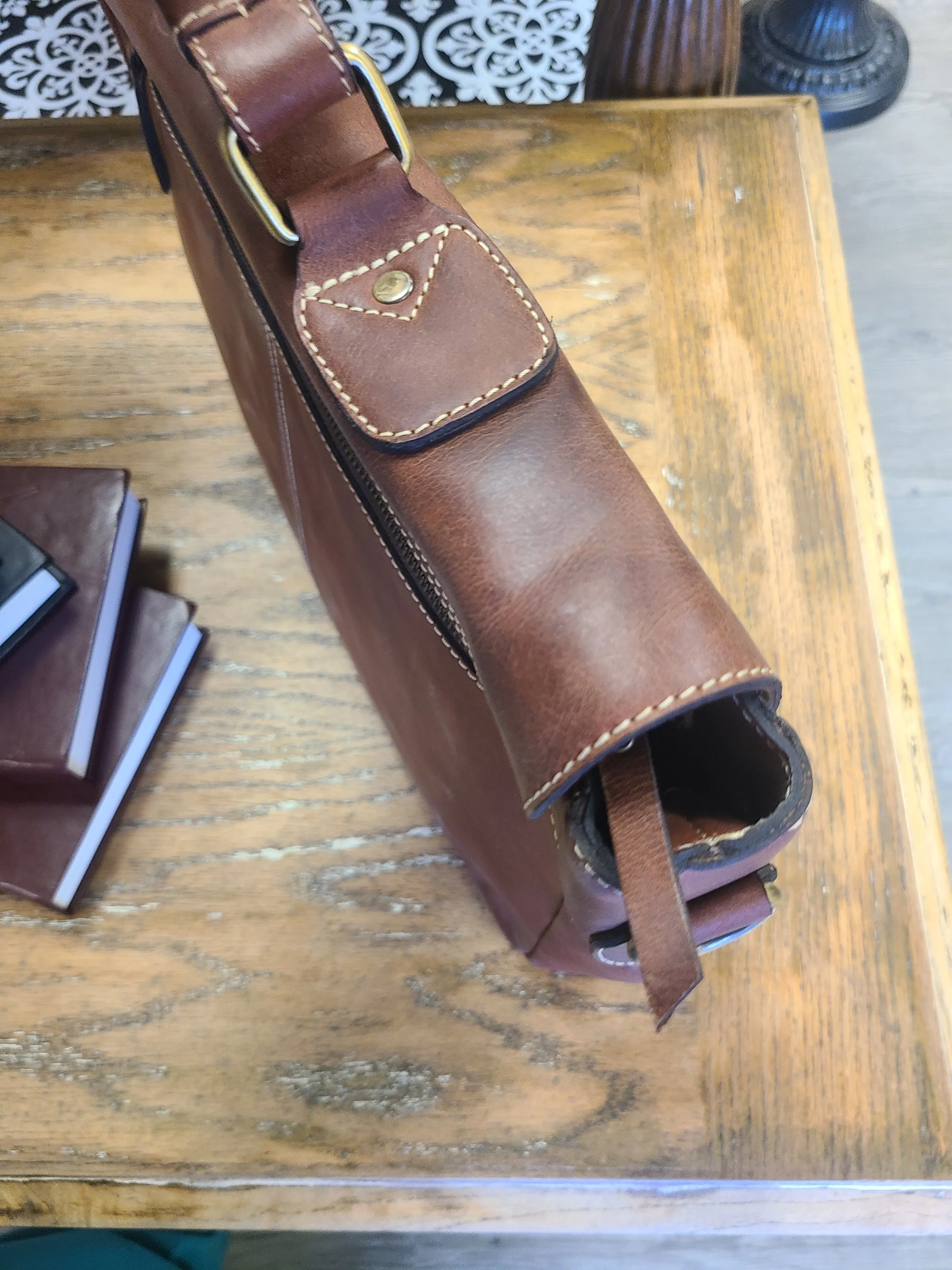 Classic Leather Stitched Messenger Bag