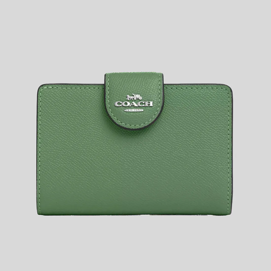 COACH Medium Corner Zip Wallet In Crossgrain Leather Soft Green 6390