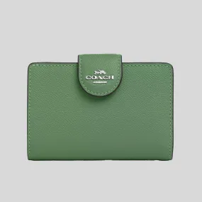 COACH Medium Corner Zip Wallet In Crossgrain Leather Soft Green 6390