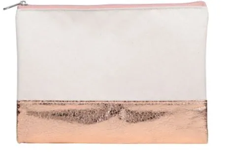 Cream Colored Cosmetic Bags with Metallic Bottoms, 5x8 in.