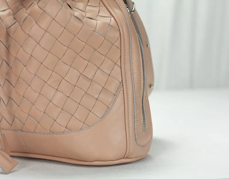 Danae bag - Pale pink handwoven leather