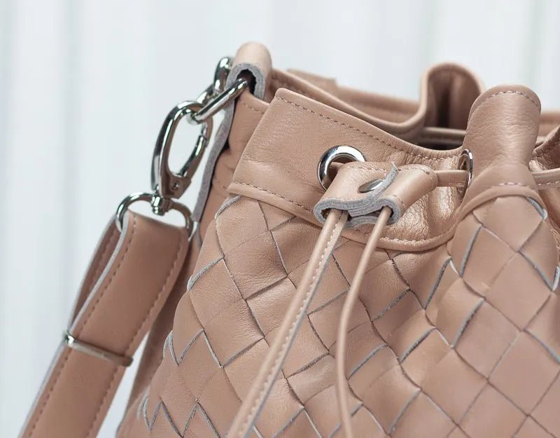 Danae bag - Pale pink handwoven leather