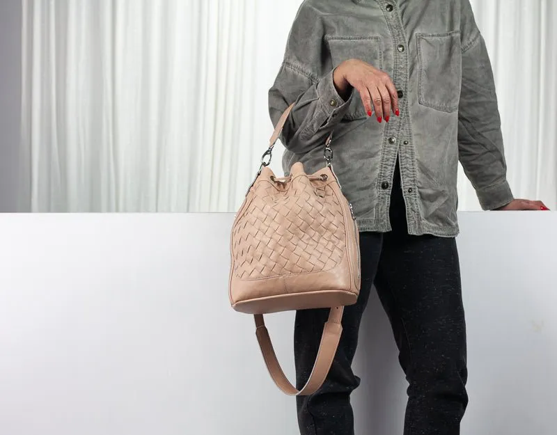 Danae bag - Pale pink handwoven leather