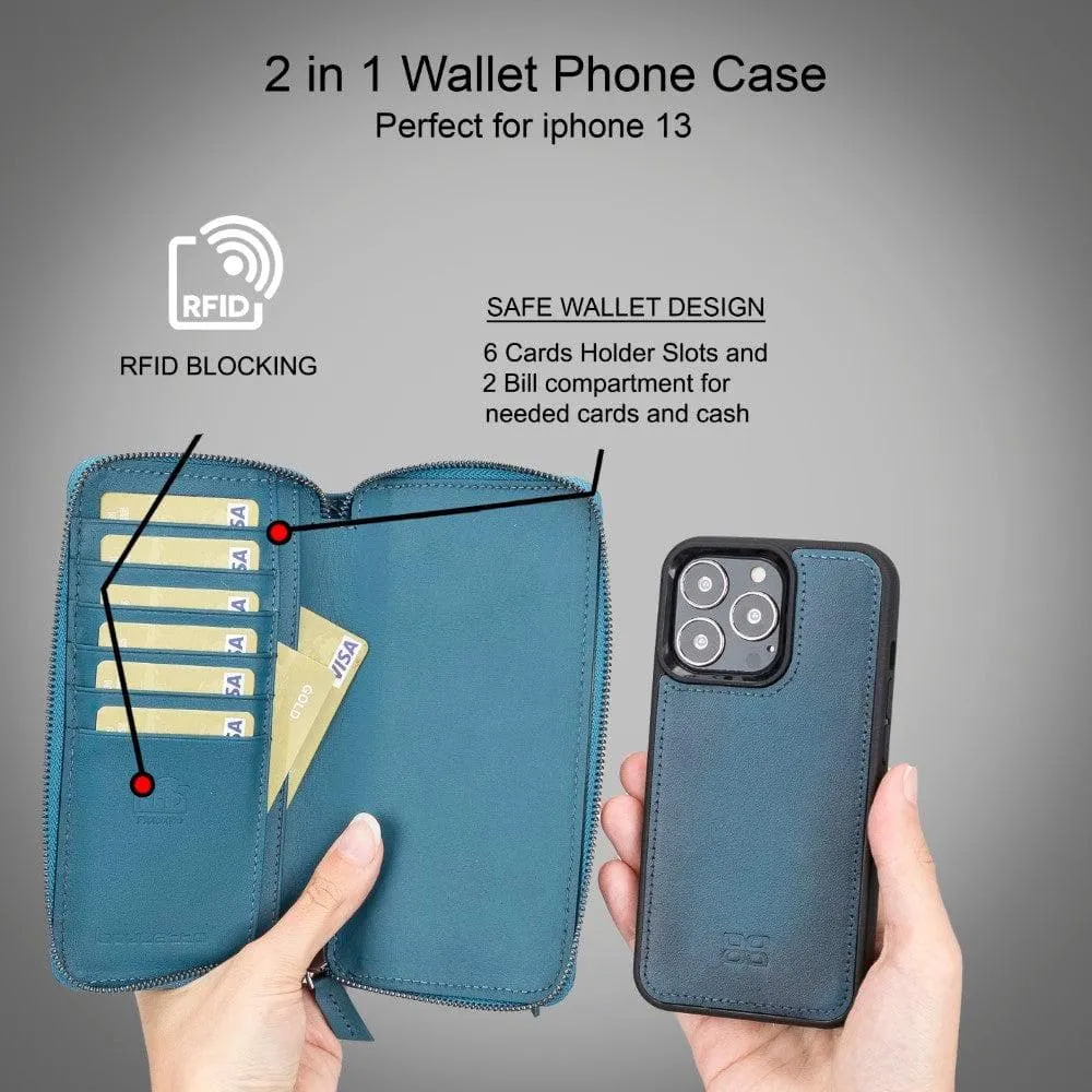 Detachable Leather Zipper Wallet Cases for Apple iPhone 13 Series