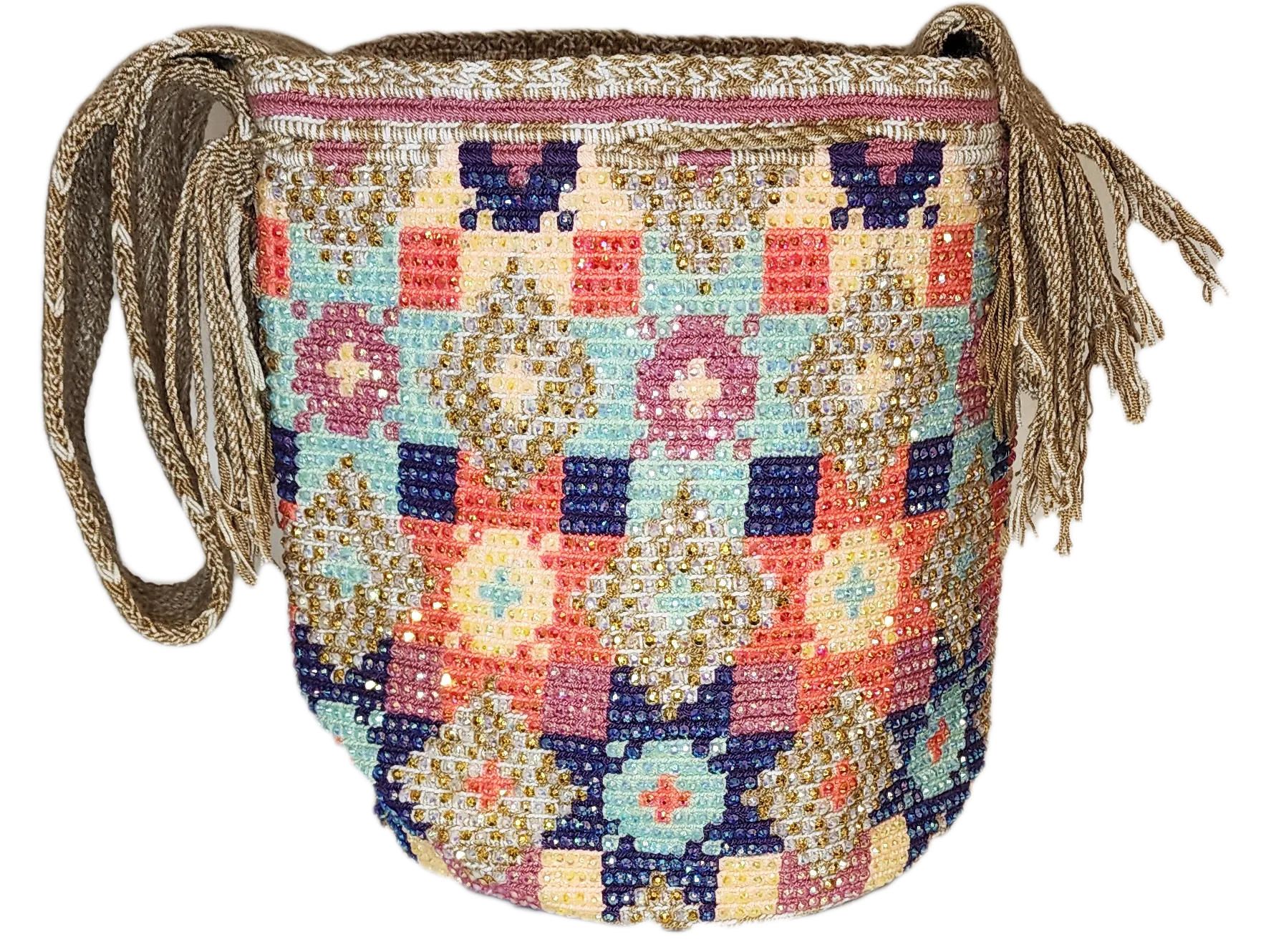 Eden Handmade Crochet Wayuu Mochila Bag with Crystals