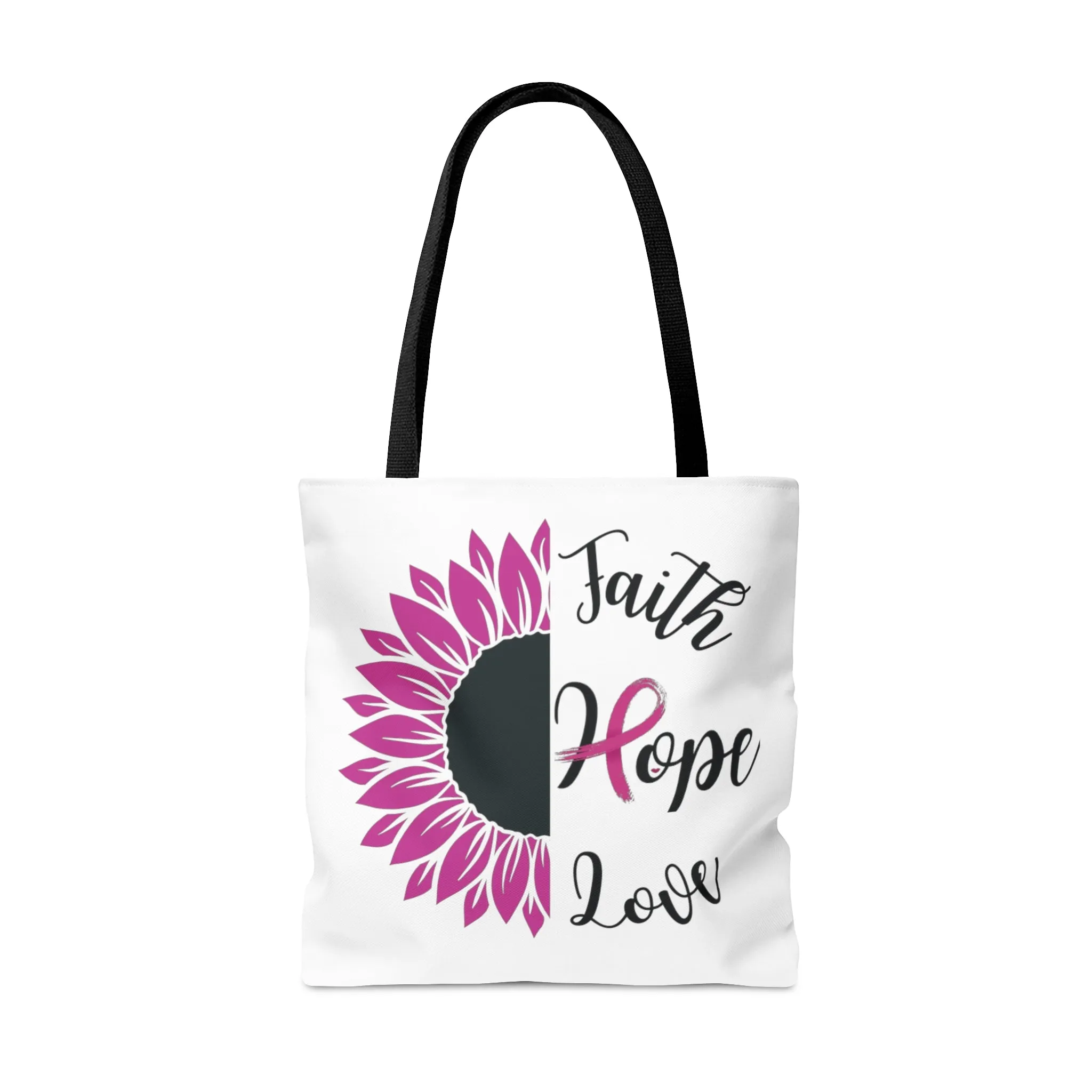 Faith Hope Love Cancer Tote Bag only at Bling & Bloom's Boutique | Warrior Tote Bag | Pink Ribbon Survivor Tote Bag