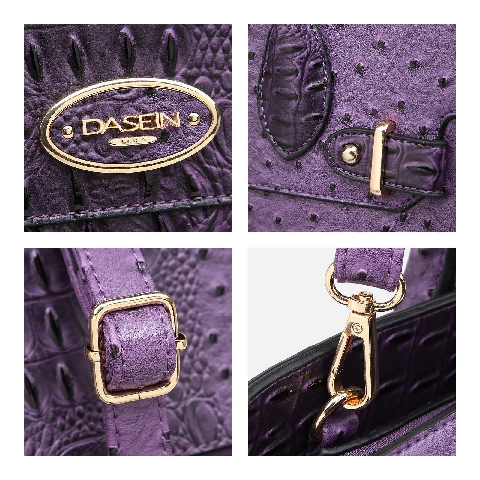 Fashion embossed Shoulder Top Handle Satchel Tote Bag with Matching Clutch l Dasein